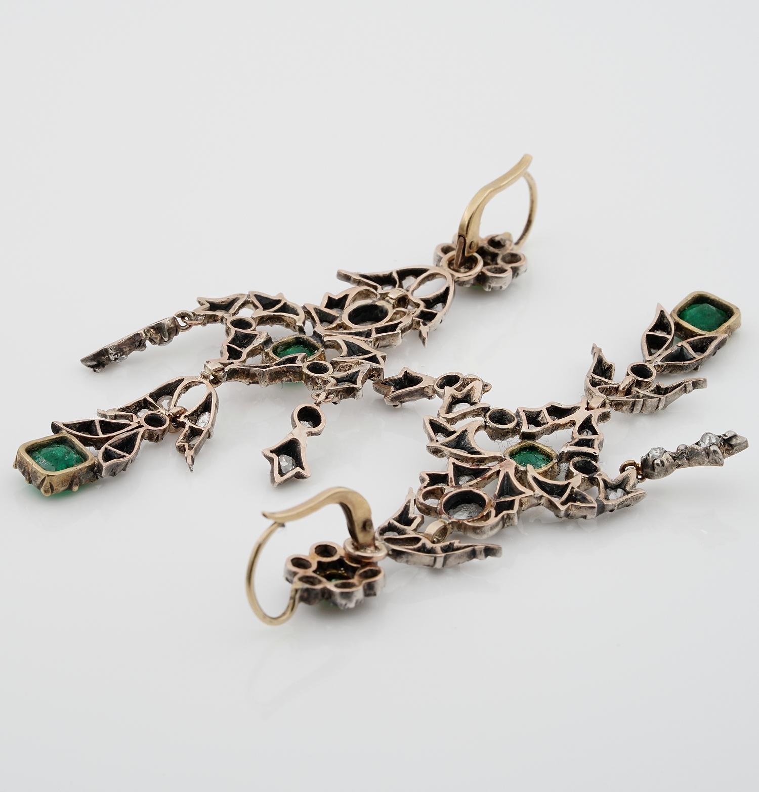Georgian Emerald Diamond Spectacular Earrings 3