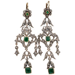 Georgian Emerald Diamond Spectacular Earrings