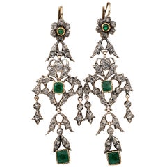 Georgian Emerald Diamond Spectacular Earrings