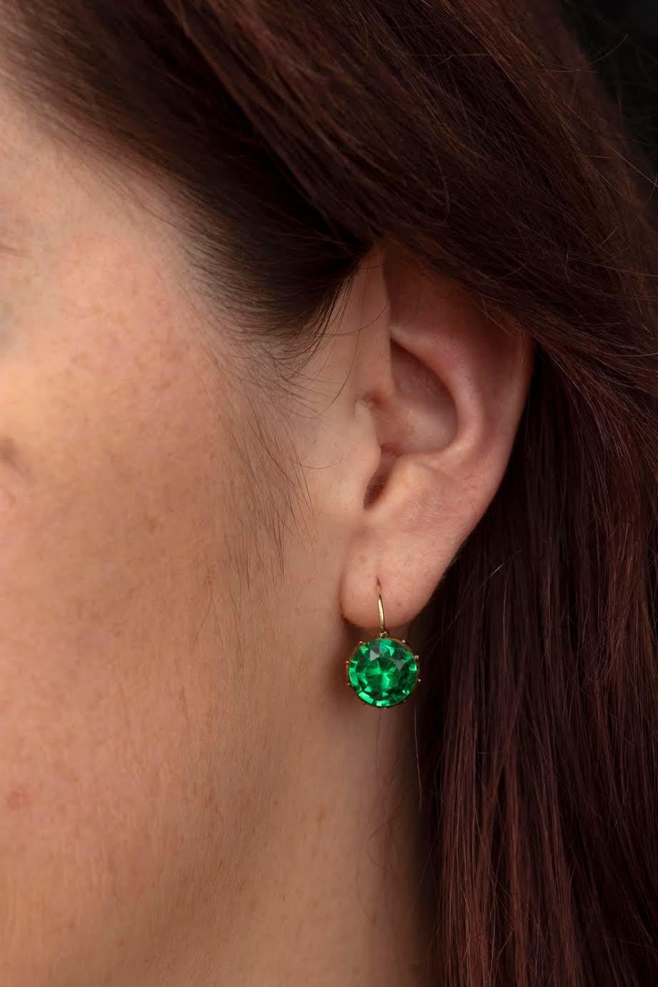 The stones in these Georgian paste earrings are as green as emeralds minus the inclusions and were so well sealed that no erosion of the underlying foil is damaged. Realize the degree to which paste was valued. Originally they were likely attached