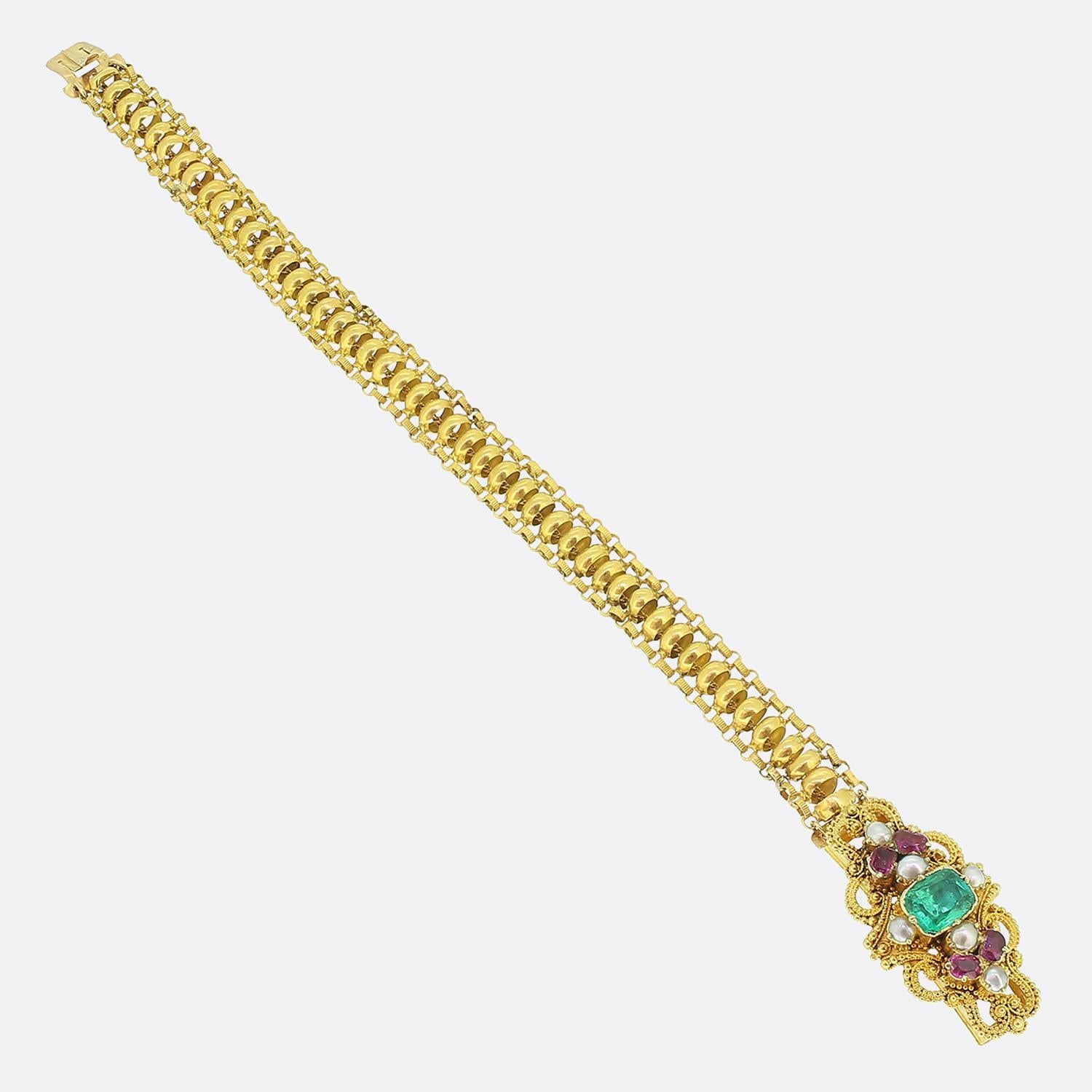 Georgisches Smaragd-Perlen-Rubin-Armband für Damen oder Herren im Angebot