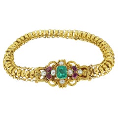 Georgian Emerald Pearl and Ruby Bracelet