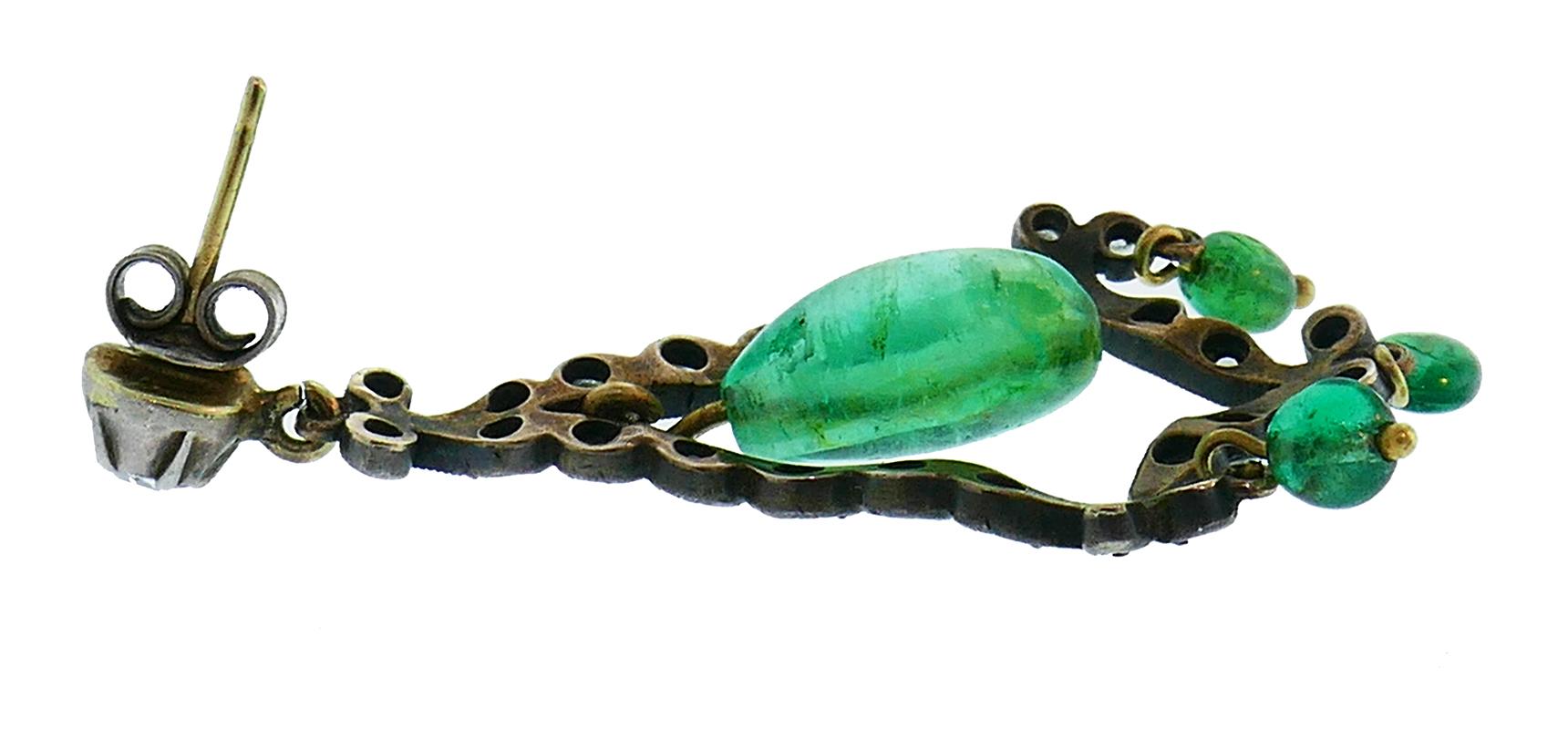 Women's Georgian Emerald Silver 10k Gold Dangle Earrings Antique