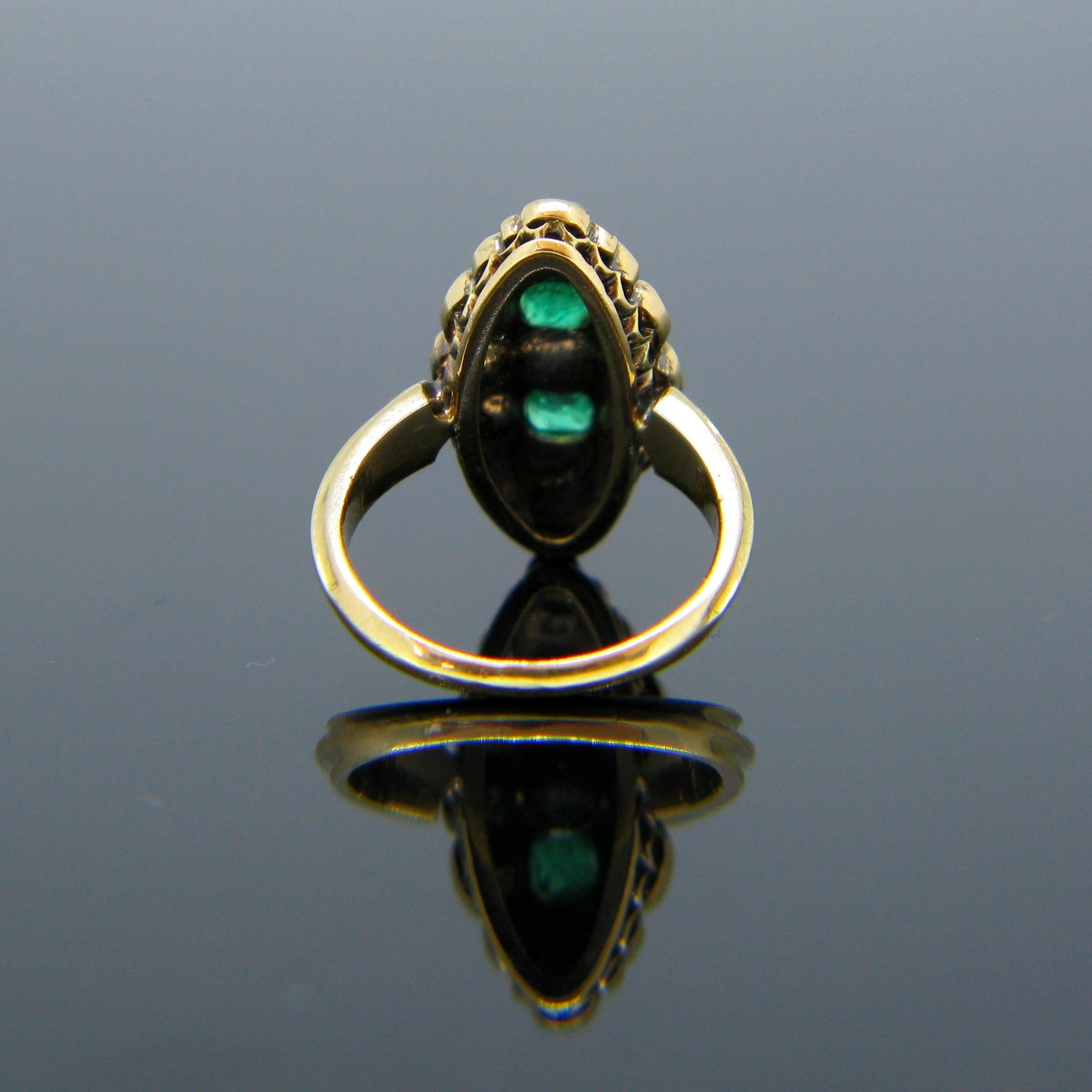 Georgian Emerald Table Cut Diamond Yellow Gold Marquise Ring In Good Condition In London, GB