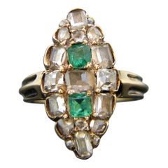Georgian Emerald Table Cut Diamond Yellow Gold Marquise Ring