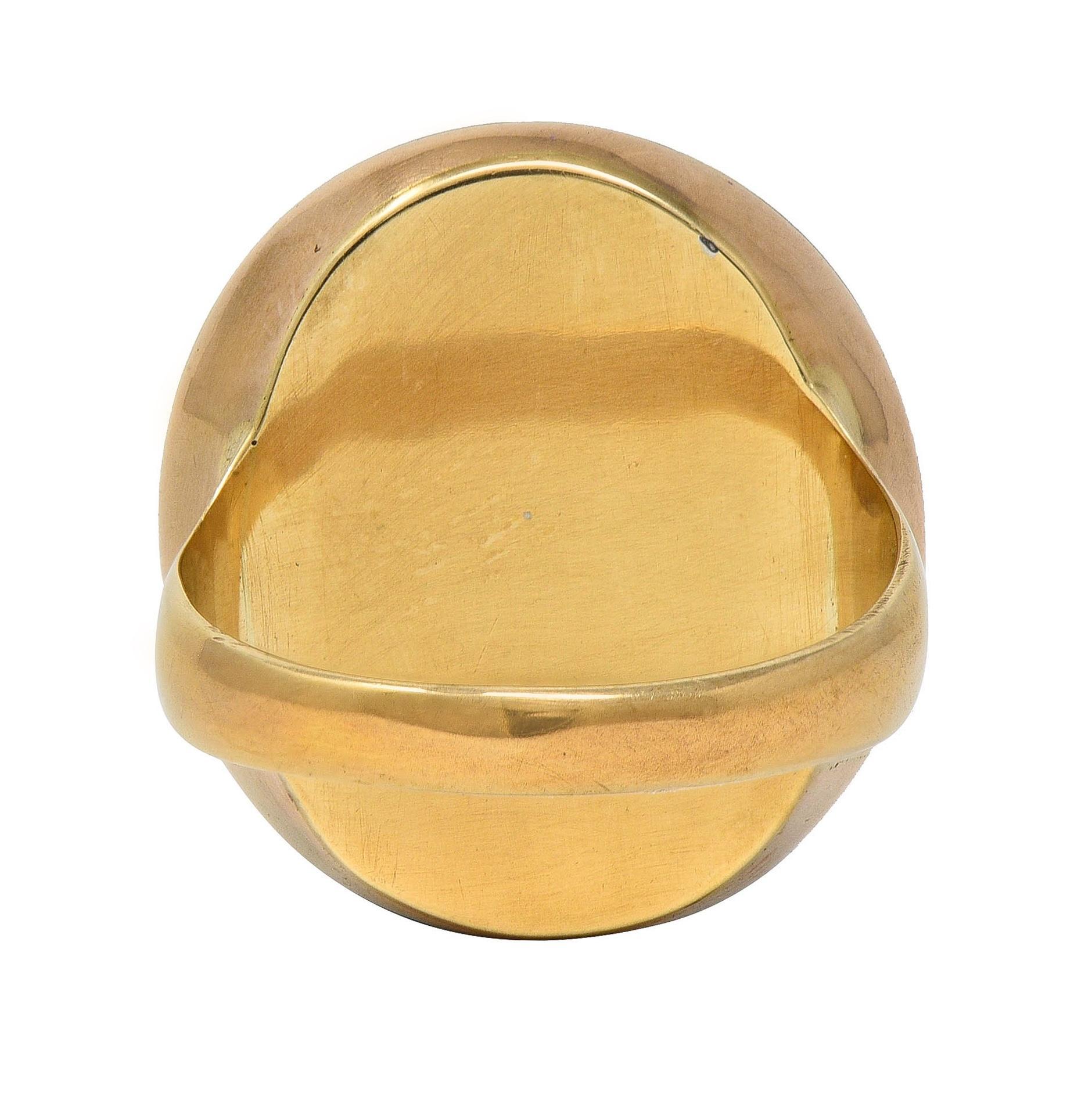 Women's or Men's Georgian Enamel 14 Karat Yellow Gold Painted Lady Antique Portrait Signet Ring For Sale