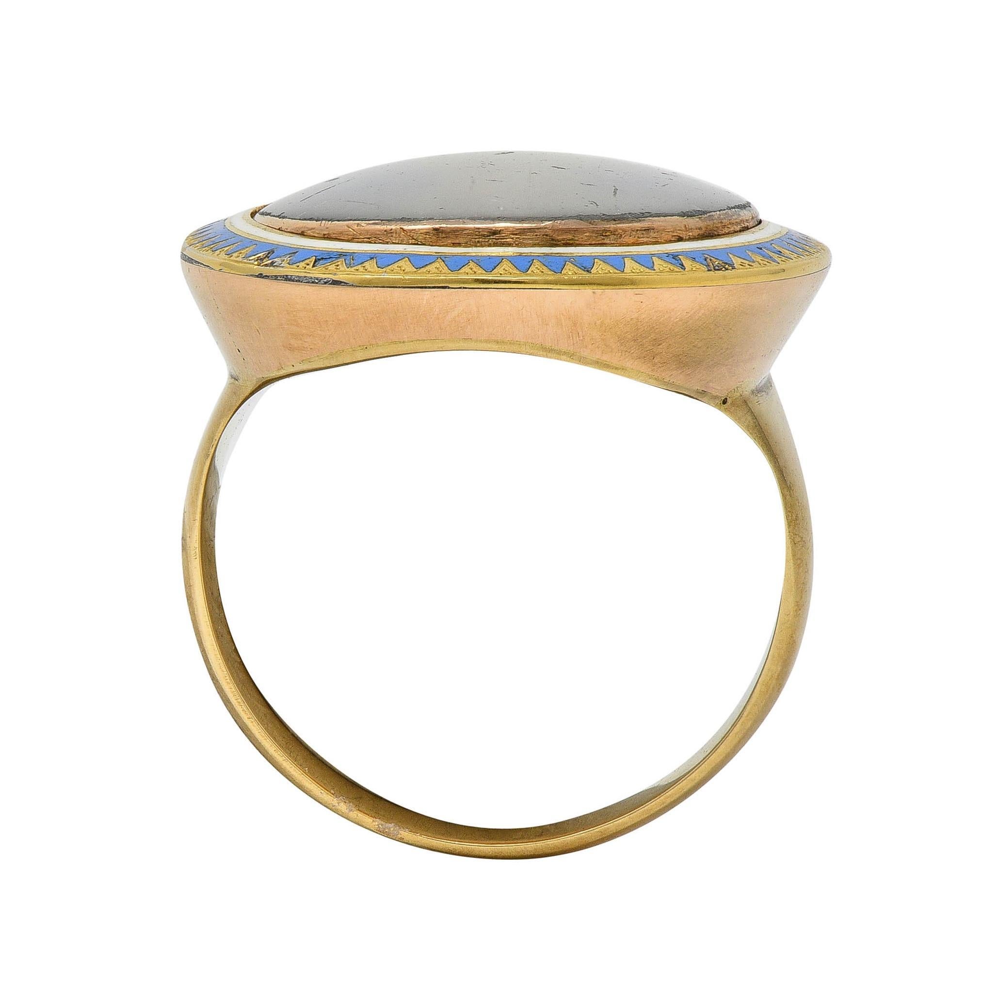 Georgian Enamel 14 Karat Yellow Gold Painted Lady Antique Portrait Signet Ring For Sale 2