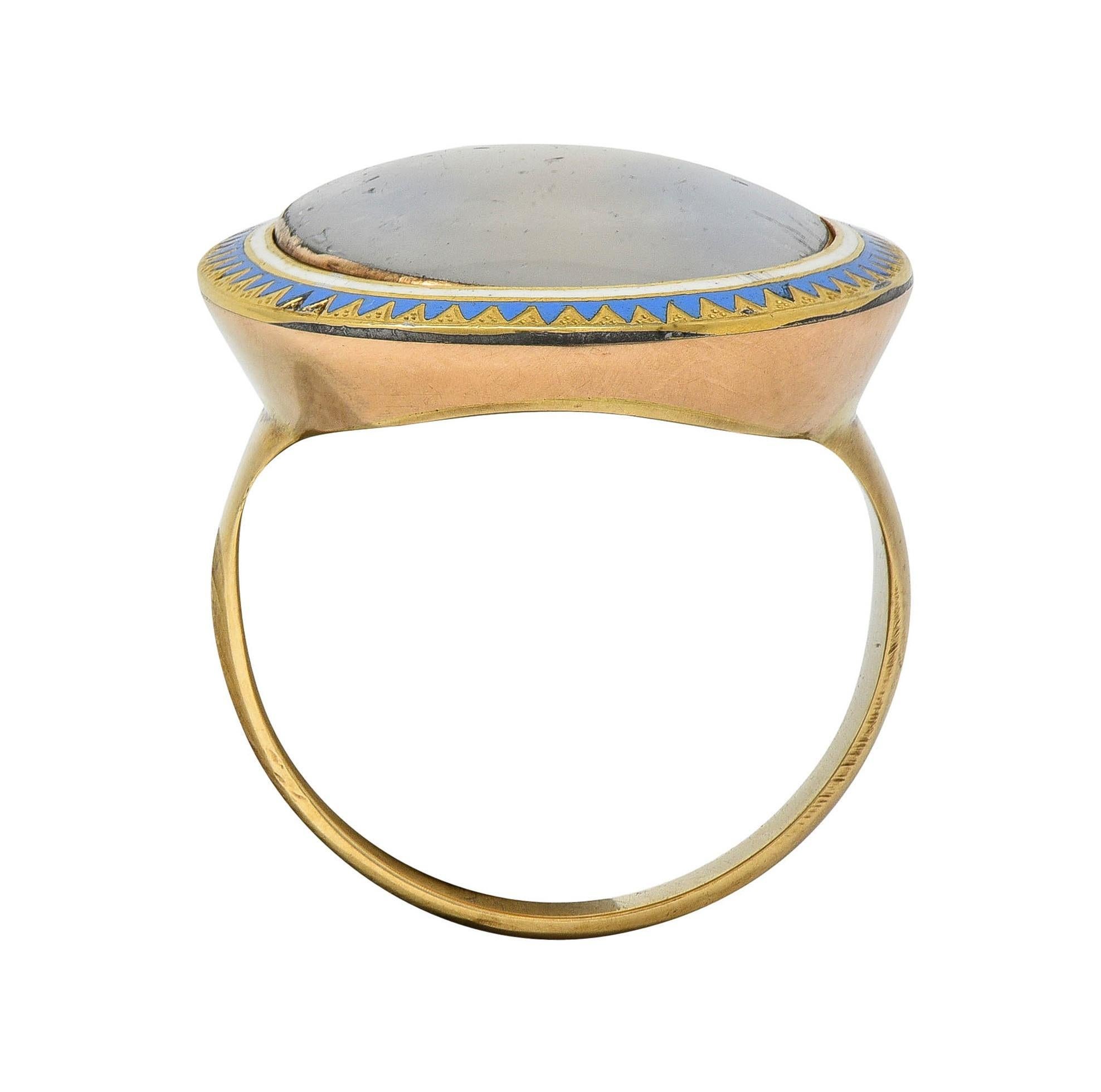 Georgian Enamel 14 Karat Yellow Gold Painted Lady Antique Portrait Signet Ring For Sale 3