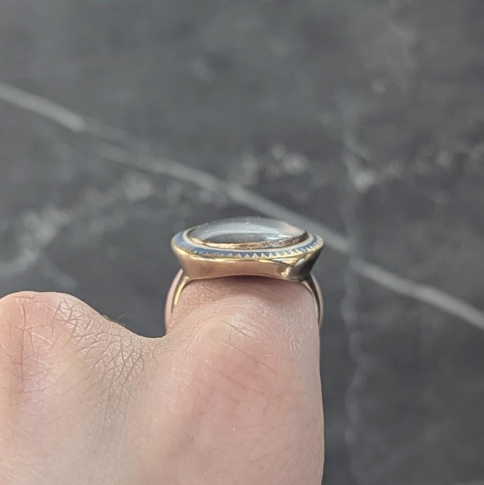 Georgian Enamel 14 Karat Yellow Gold Painted Lady Antique Portrait Signet Ring For Sale 5