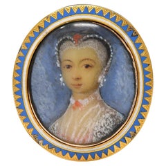 Georgian Enamel 14 Karat Yellow Gold Painted Lady Antique Portrait Signet Ring