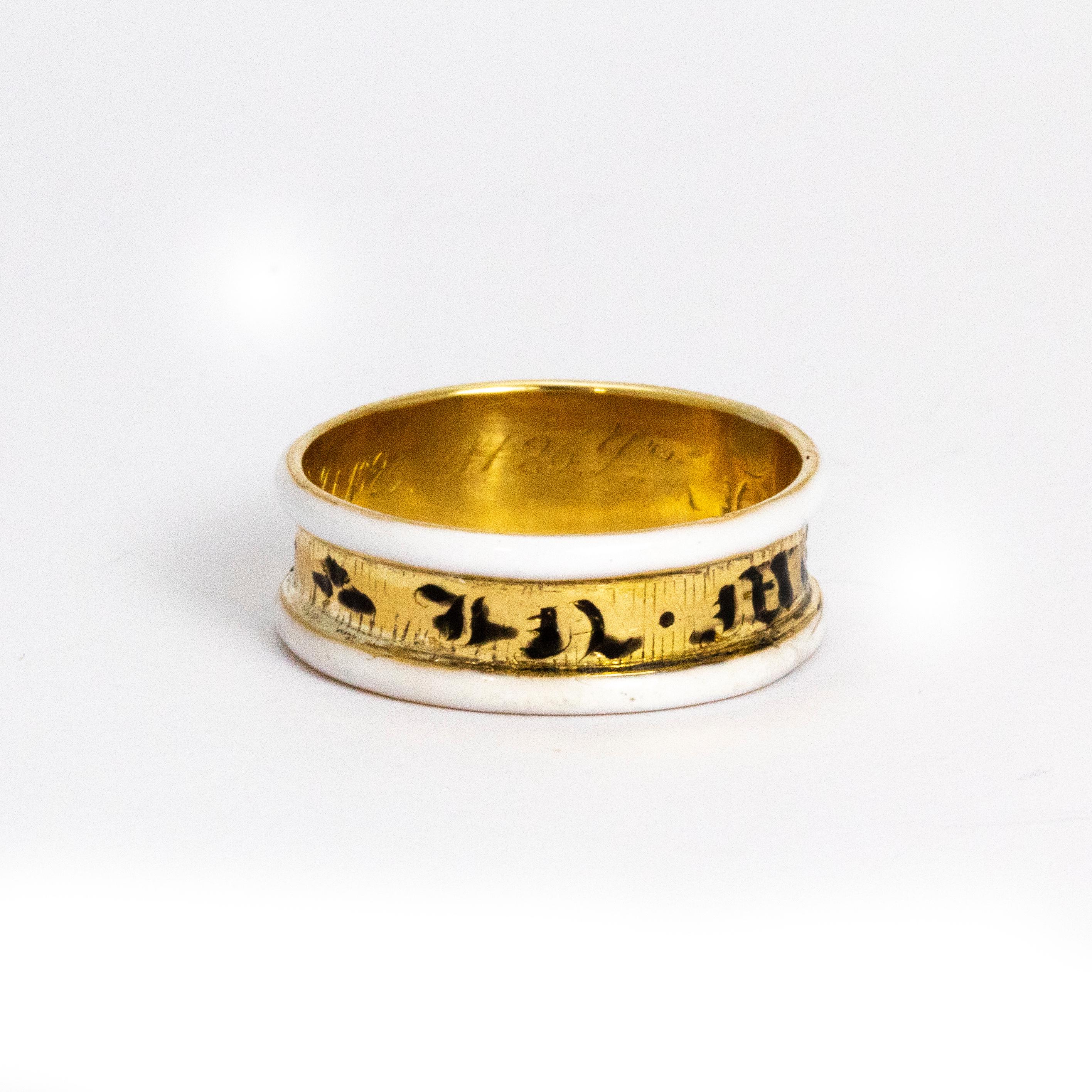 Women's or Men's Georgian Enamel 18 Carat Inscribed Mourning Band