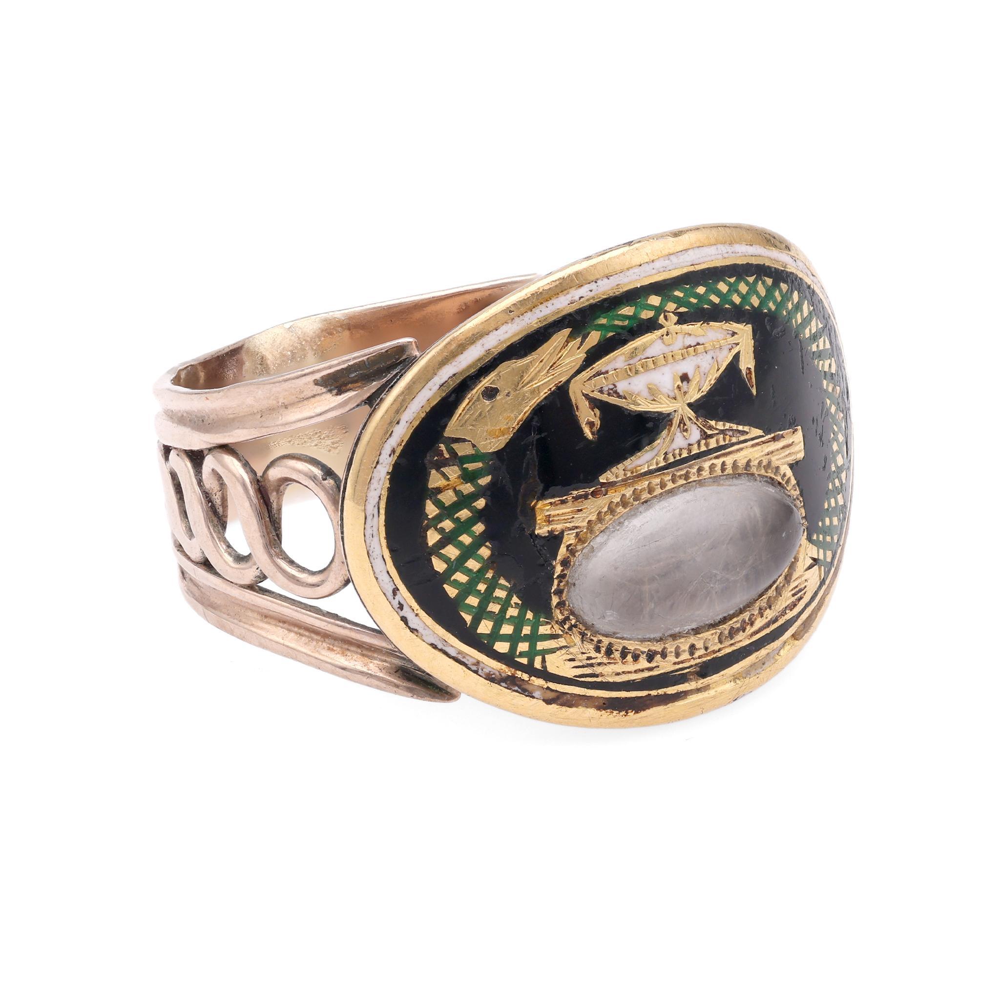 Georgian Enamel 9k Gold Mourning Ring In Excellent Condition In Beverly Hills, CA