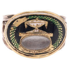 Antique Georgian Enamel 9k Gold Mourning Ring