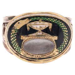 Georgian Enamel 9k Gold Mourning Ring