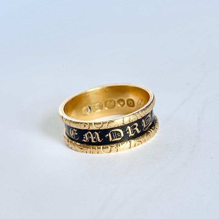 Women's or Men's Georgian Enamel and 18 Carat Gold Mourning Band For Sale
