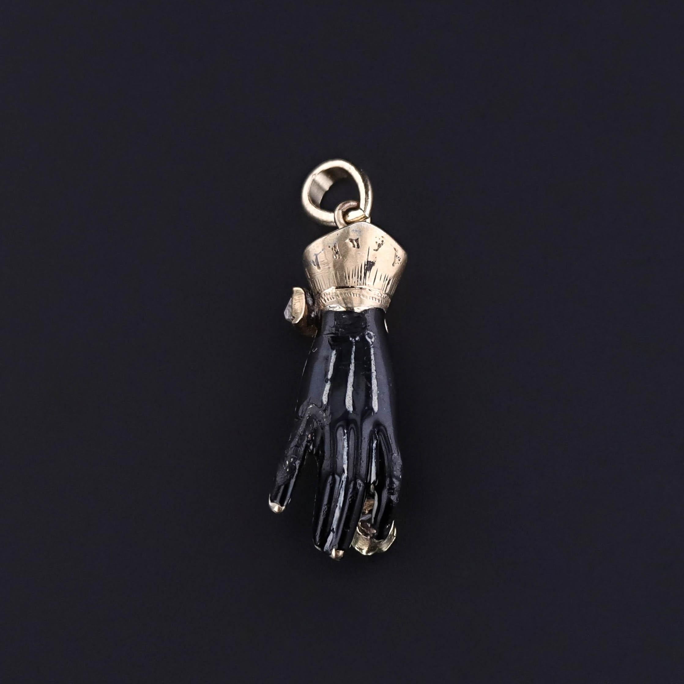 Old Mine Cut Georgian Enamel and Diamond Hand Pendant of 14k Gold For Sale