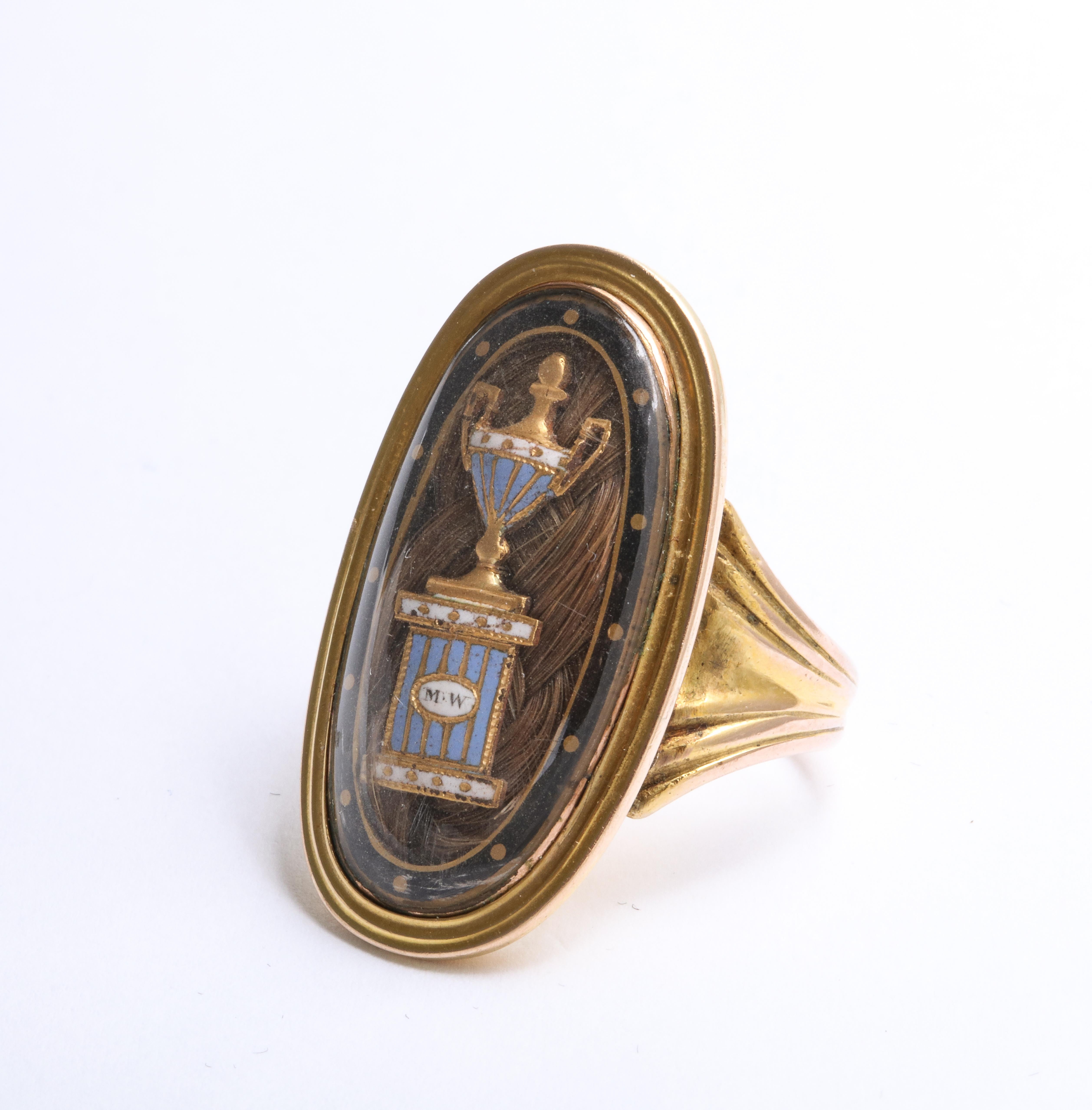 Cabochon Georgian Enamel and Pearl Urn Ring