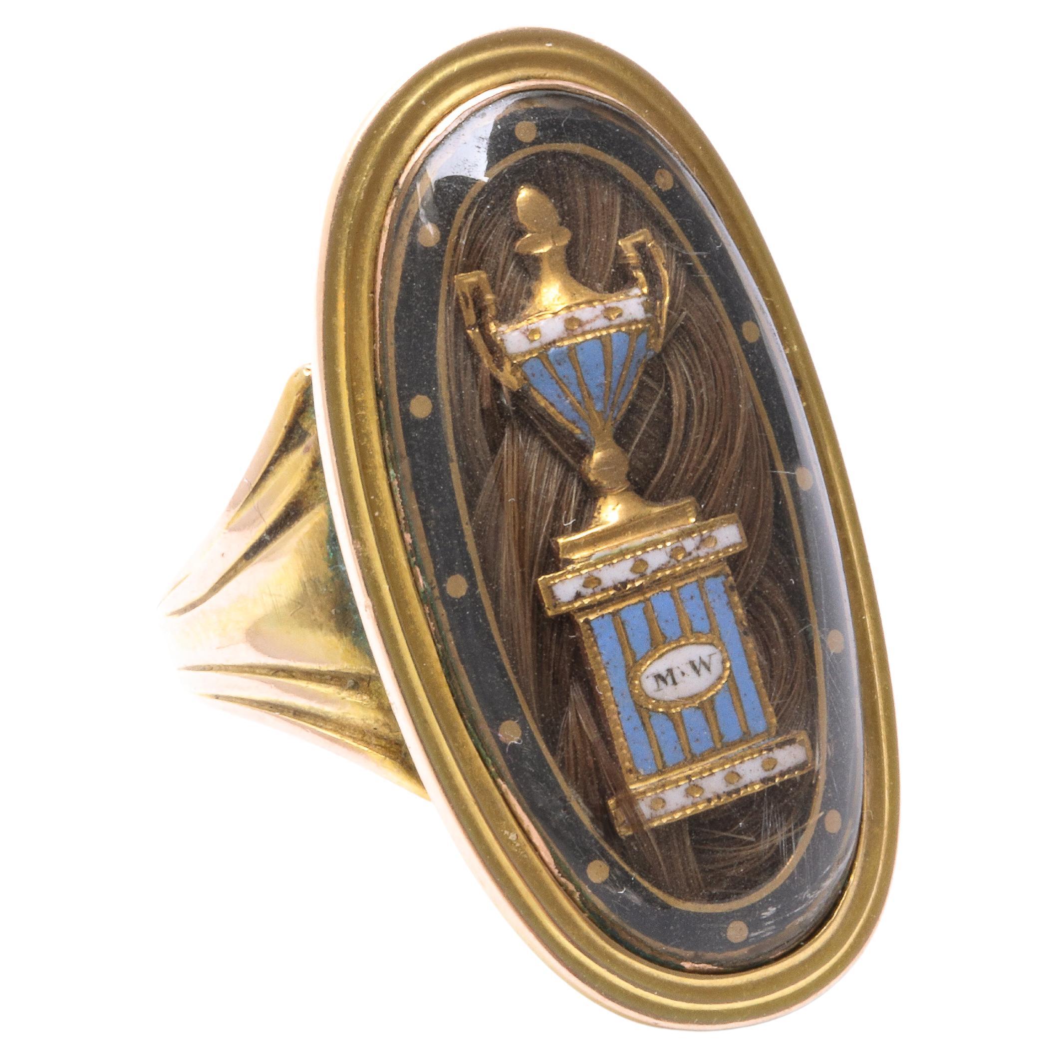 Georgian Enamel and Pearl Urn Ring