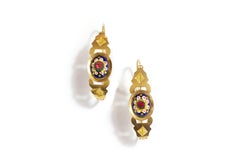 Georgian Enamel Poissardes Earrings in 18k Gold, Burgundy, France