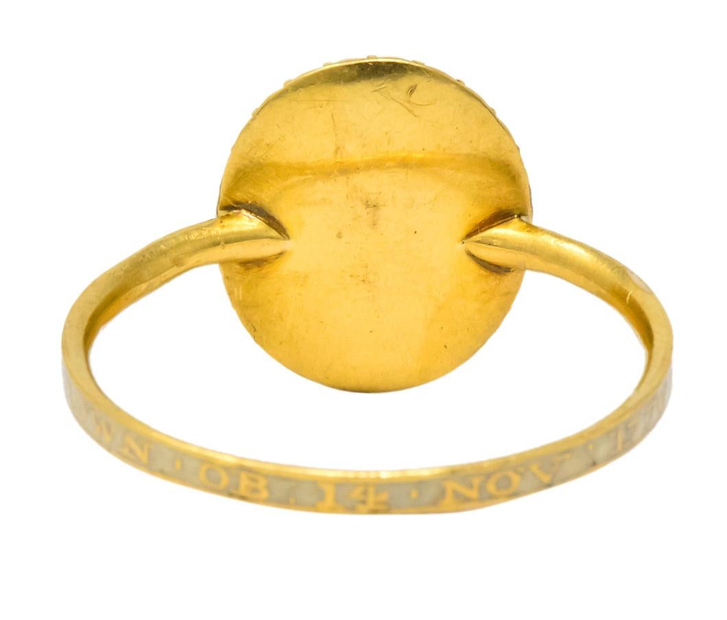 Women's or Men's Georgian Enamel Seed Pearl 18 Karat Gold Memento Mori Mourning Urn Ring