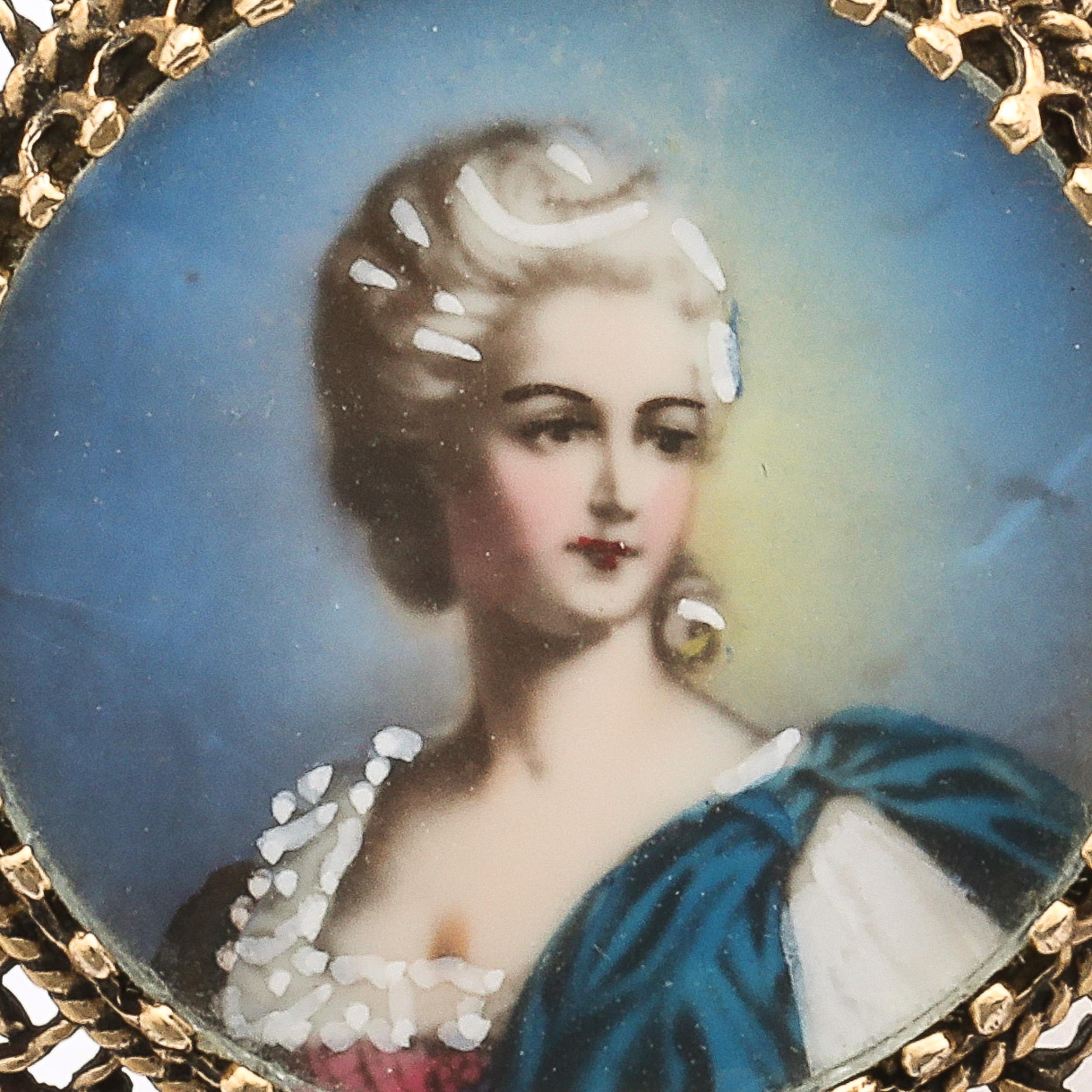 Georgian Enameled & Hand-Painted Portrait Brooch  W/ 14 Karat Gold Setting  For Sale 7