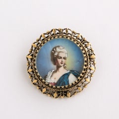 Georgian Enameled & Hand-Painted Portrait Brooch  W/ 14 Karat Gold Setting