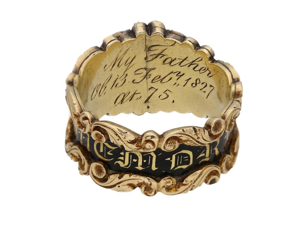Georgian enameled mourning ring, English, circa 1827.  In Good Condition For Sale In London, GB