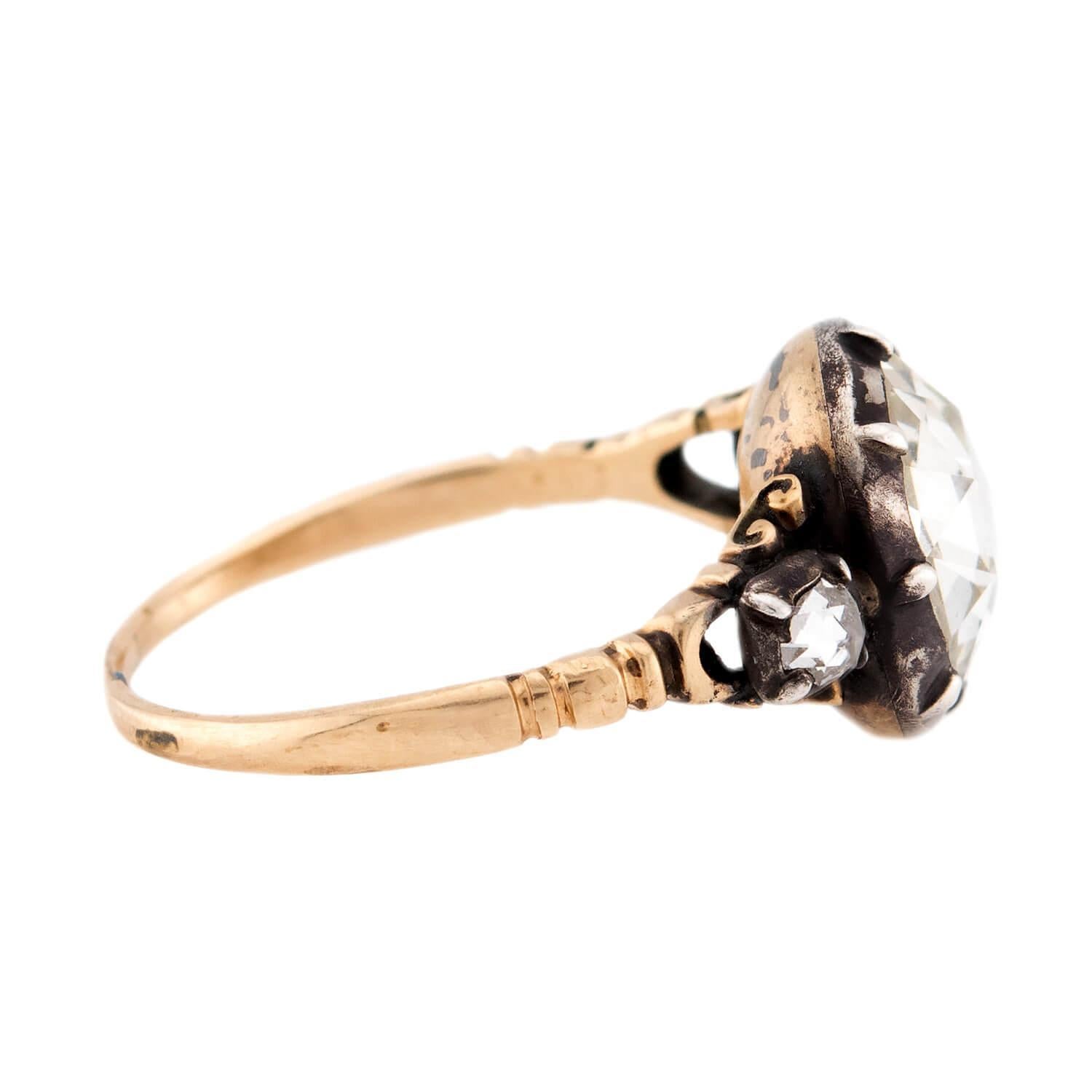 Anillo de compromiso de diamantes inglés georgiano de 14 quilates y plata de ley 1,60 ct Georgiano en venta