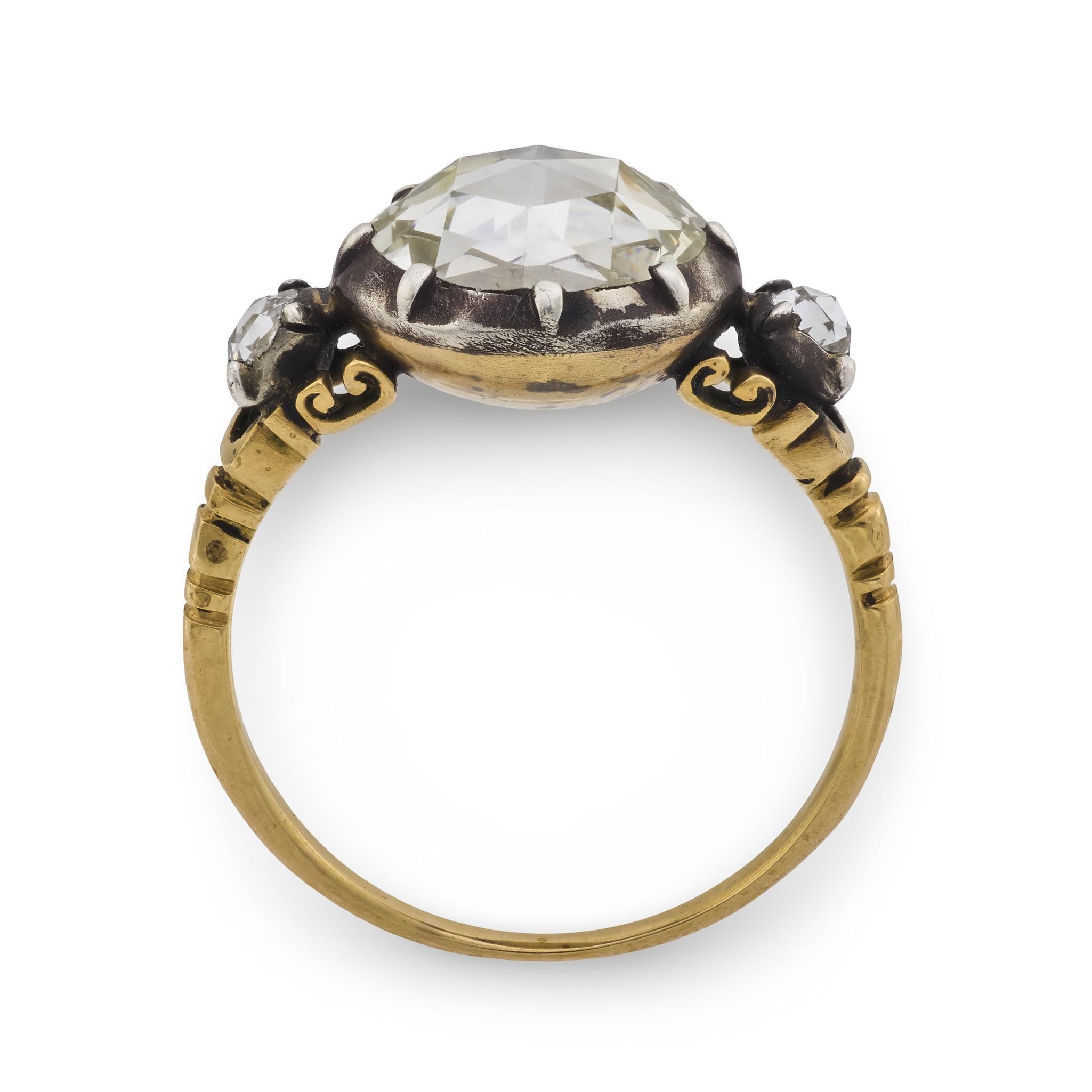 Anillo de compromiso de diamantes inglés georgiano de 14 quilates y plata de ley 1,60 ct Corte rosa en venta