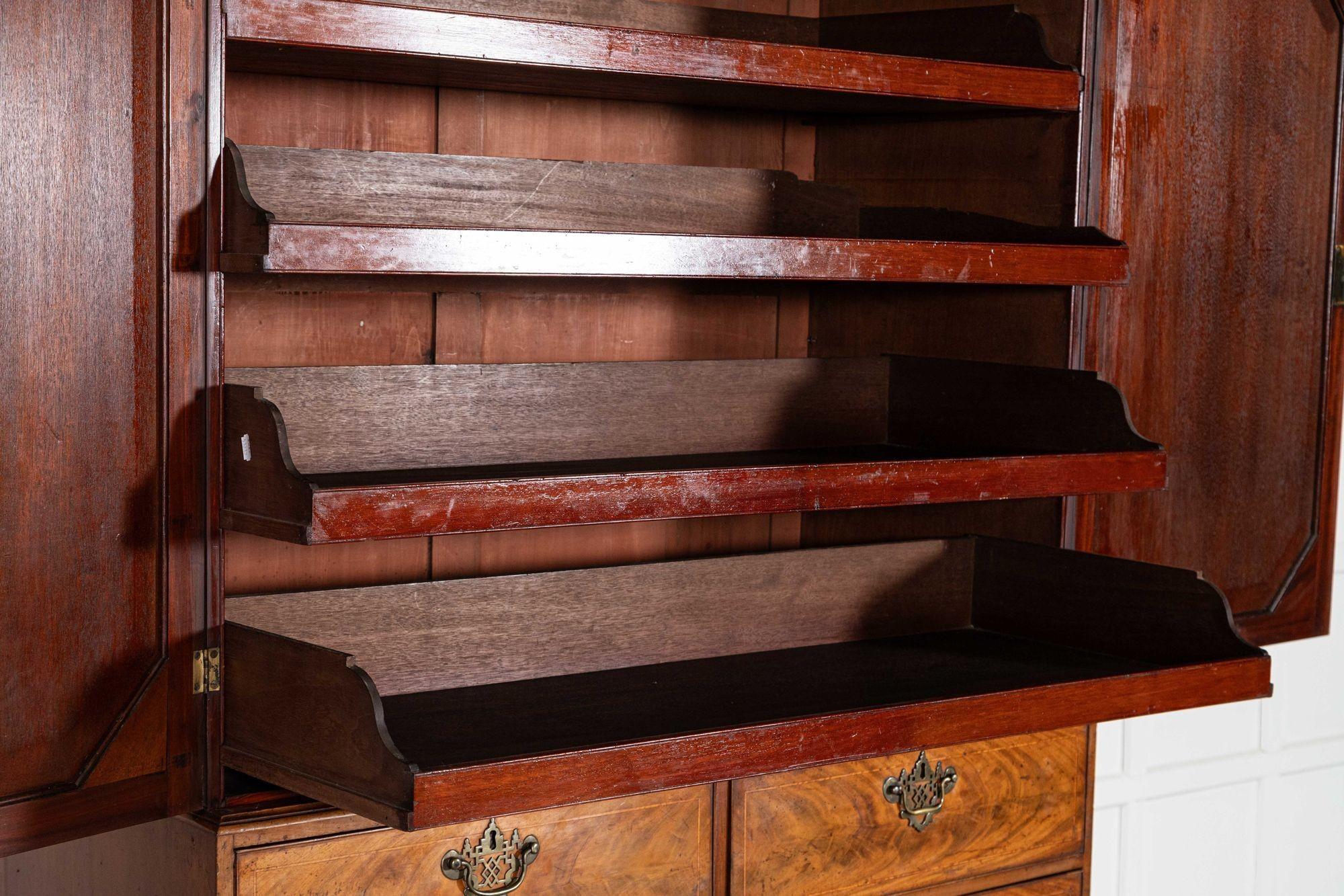 Georgian English Arched Mahogany Inlaid Linen Press For Sale 8