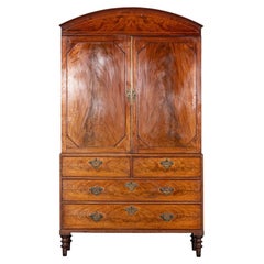 Georgian English Arched Mahogany Inlaid Linen Press Georgian English Arched Mahogany Inlaid Linen Press