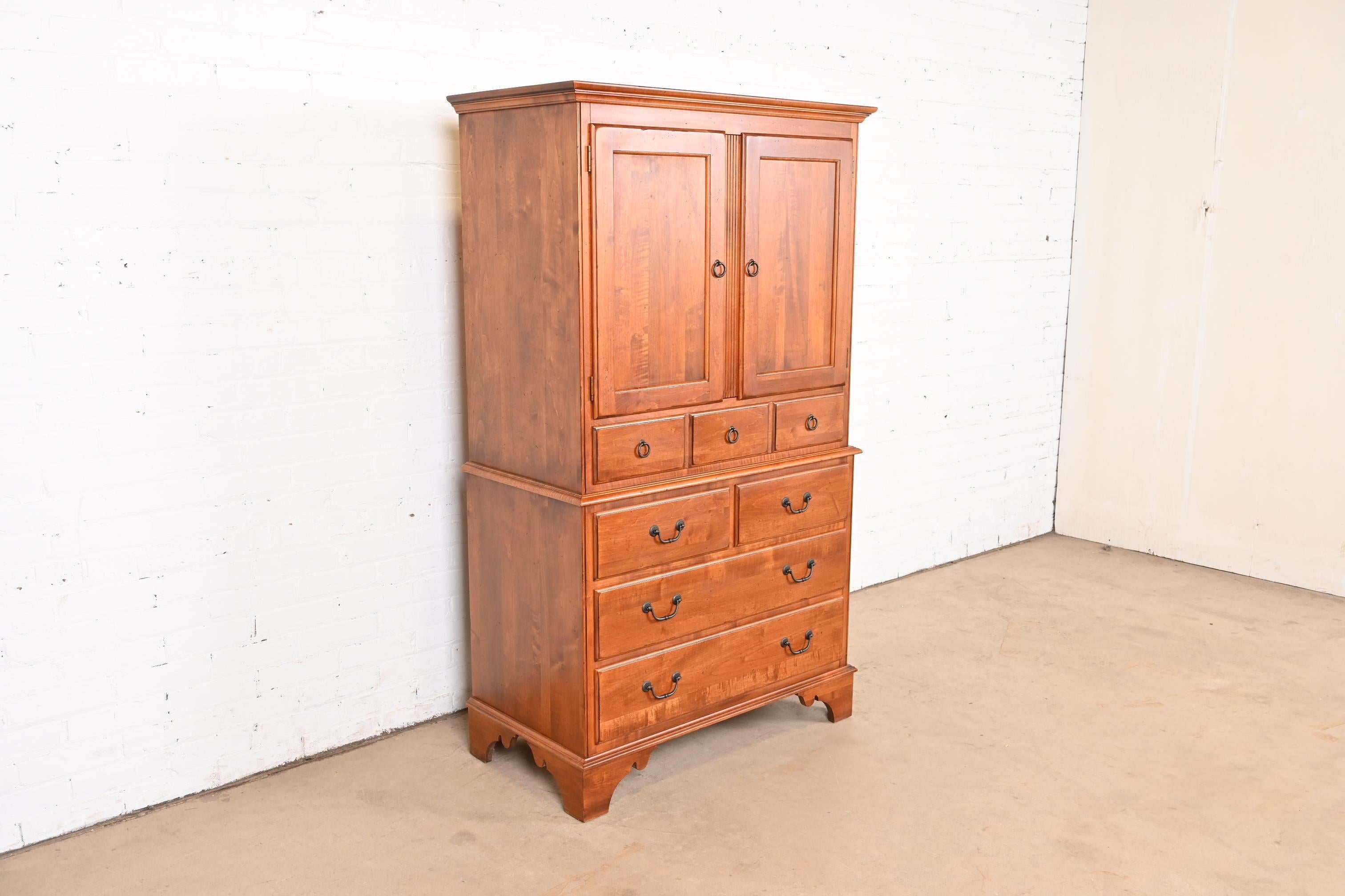 Late 20th Century Georgian English Country Solid Birch Highboy Dresser or Gentleman's Chest