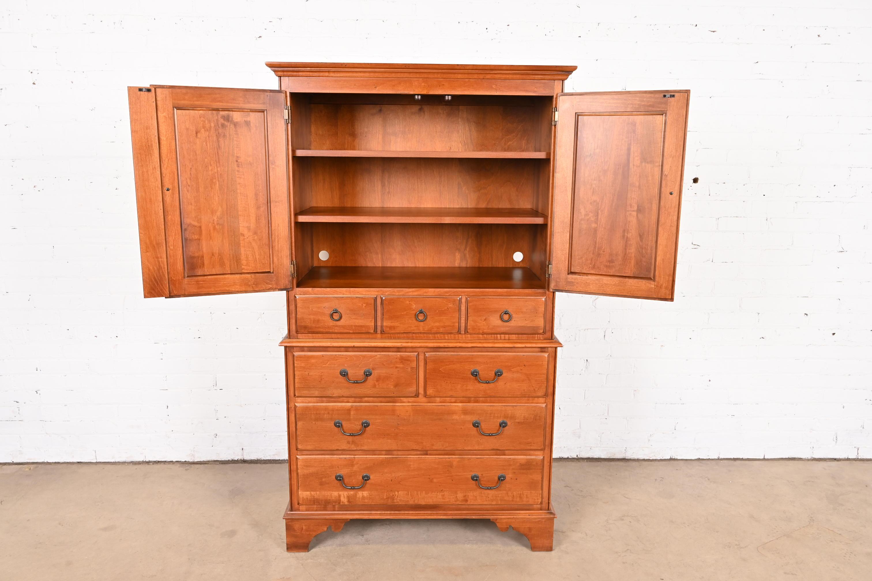 Brass Georgian English Country Solid Birch Highboy Dresser or Gentleman's Chest