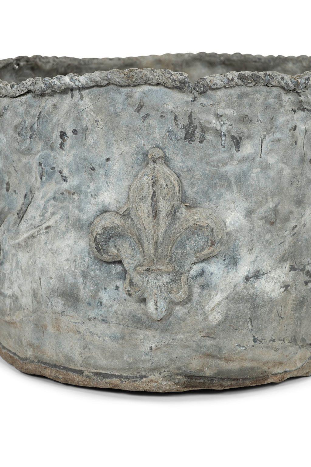 English Georgian Lead Planter in neoclassical style circa 1780-1799. Round shape with Fleur d'Lis decoration around sides. Priced $2400.
Second square Georgian planter available (see images), and sold individually.