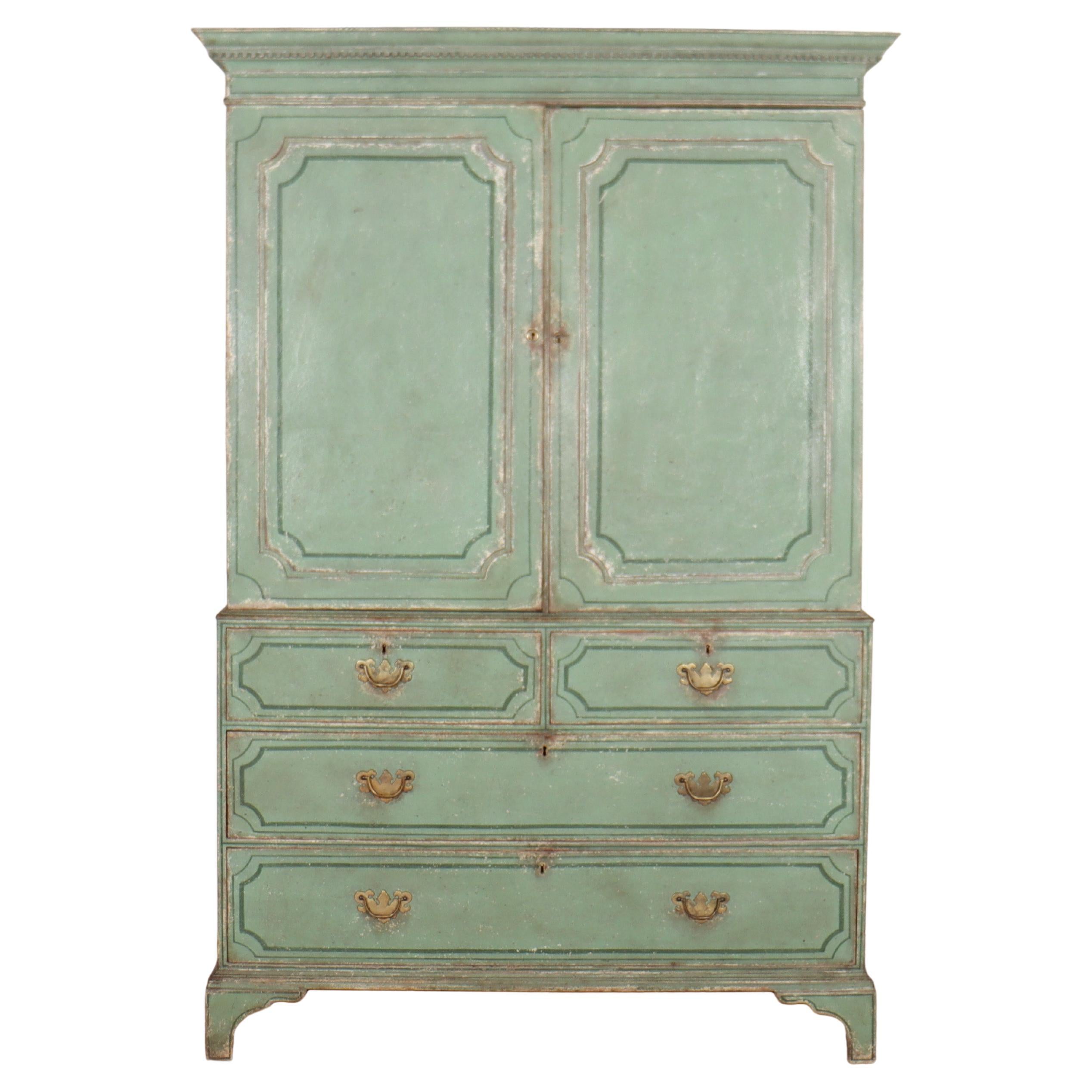 Georgian English Painted Linen Cupboard For Sale
