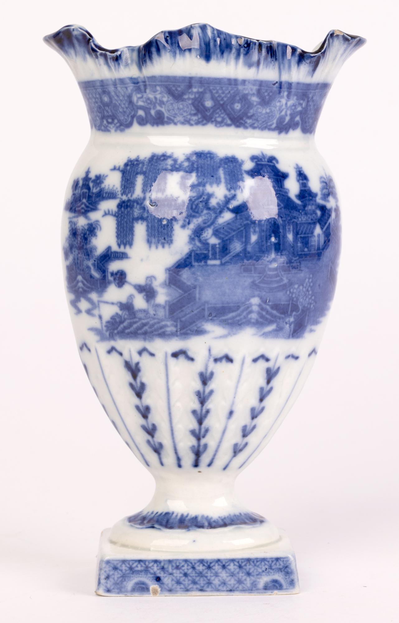Georgian English Pearlware Chinese Landscape Blue & White Ceramic Vase 3