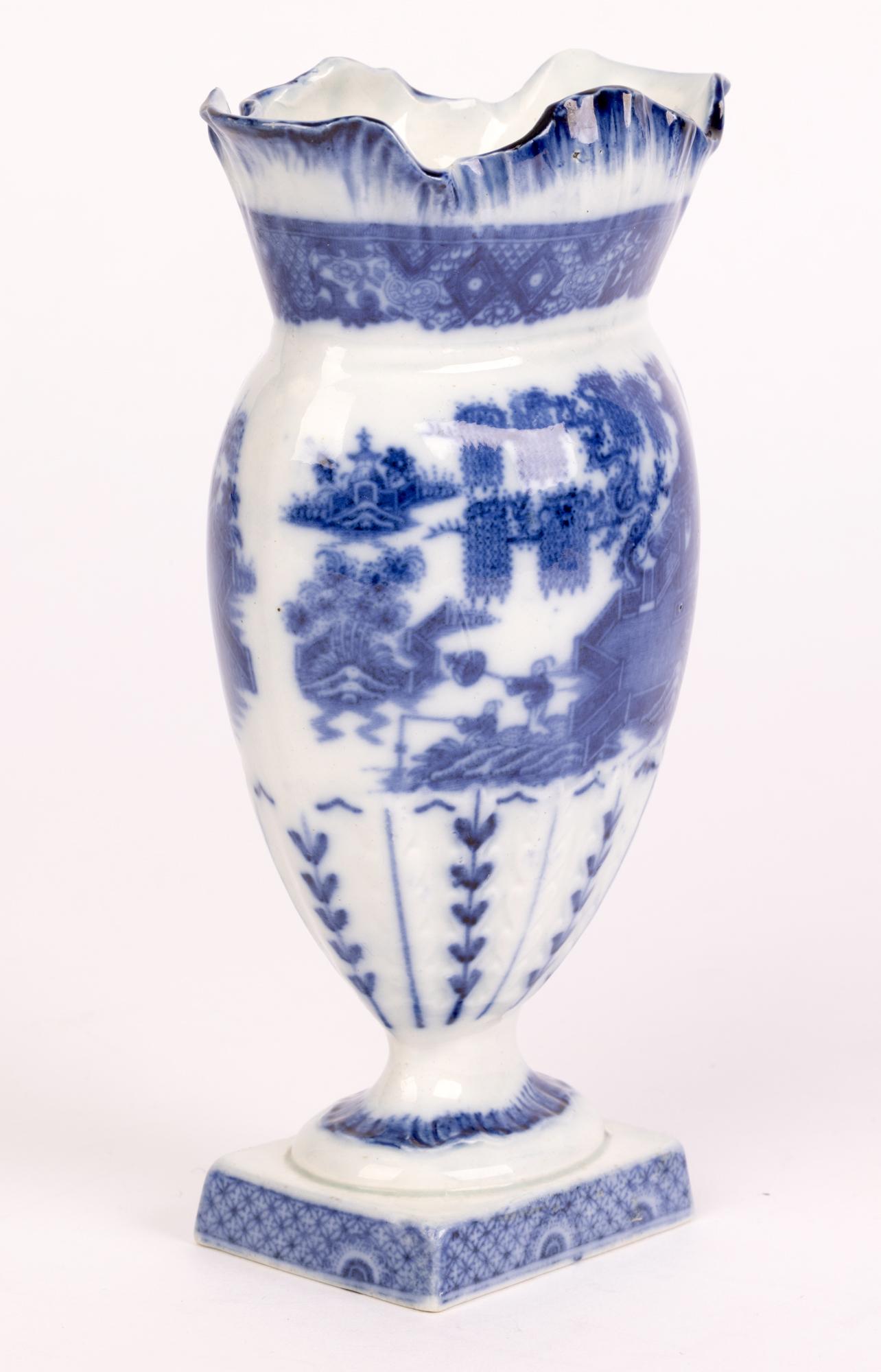 Georgian English Pearlware Chinese Landscape Blue & White Ceramic Vase 5