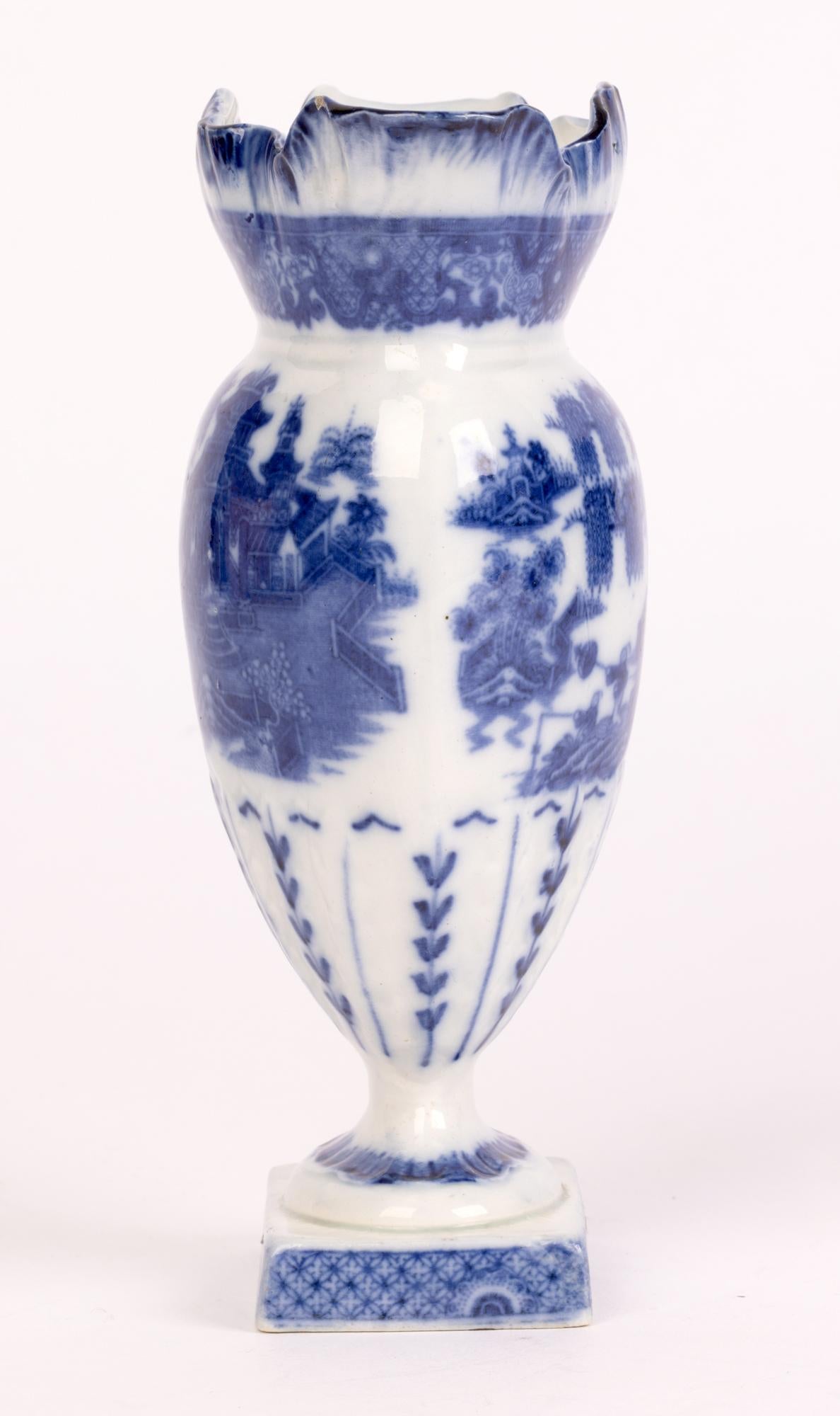 18th Century Georgian English Pearlware Chinese Landscape Blue & White Ceramic Vase