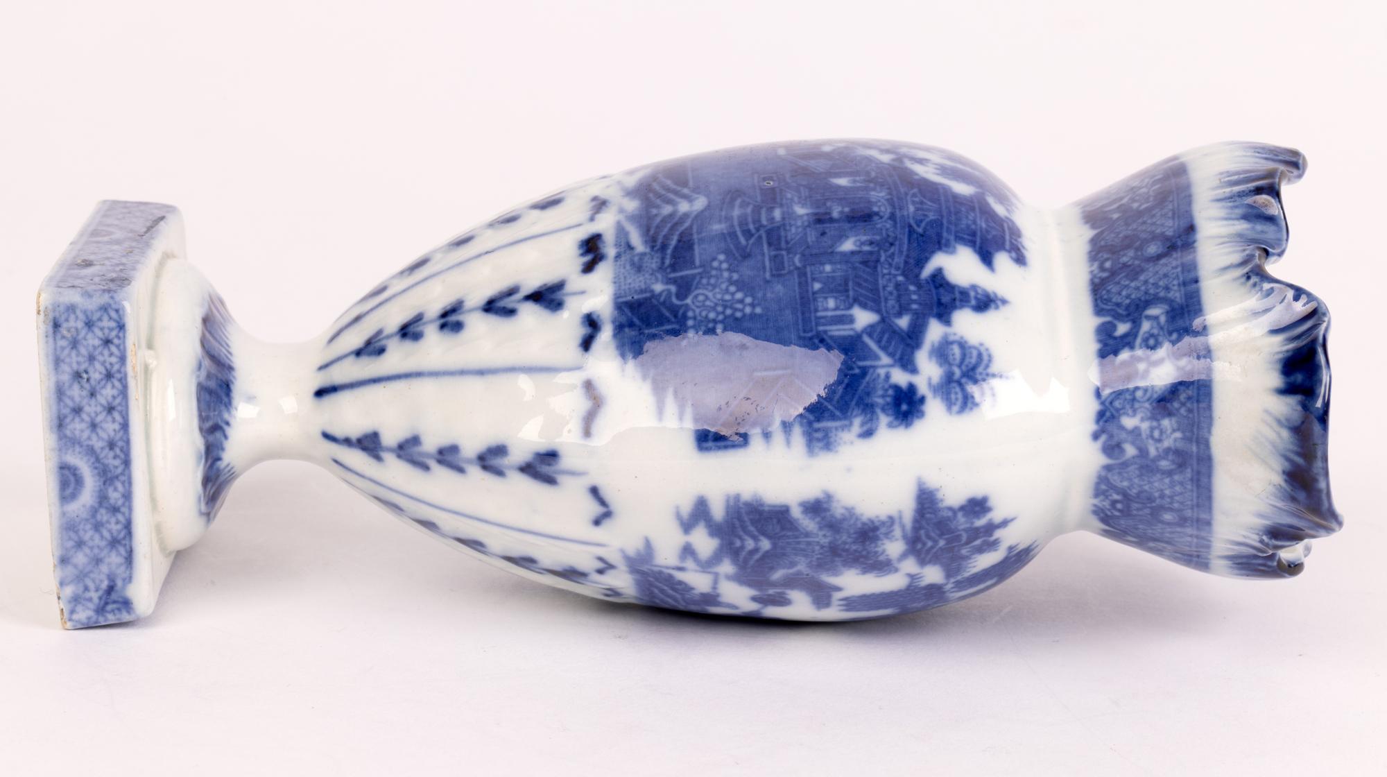 Georgian English Pearlware Chinese Landscape Blue & White Ceramic Vase 2