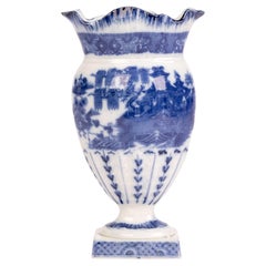 Georgian English Pearlware Chinese Landscape Blue & White Ceramic Vase