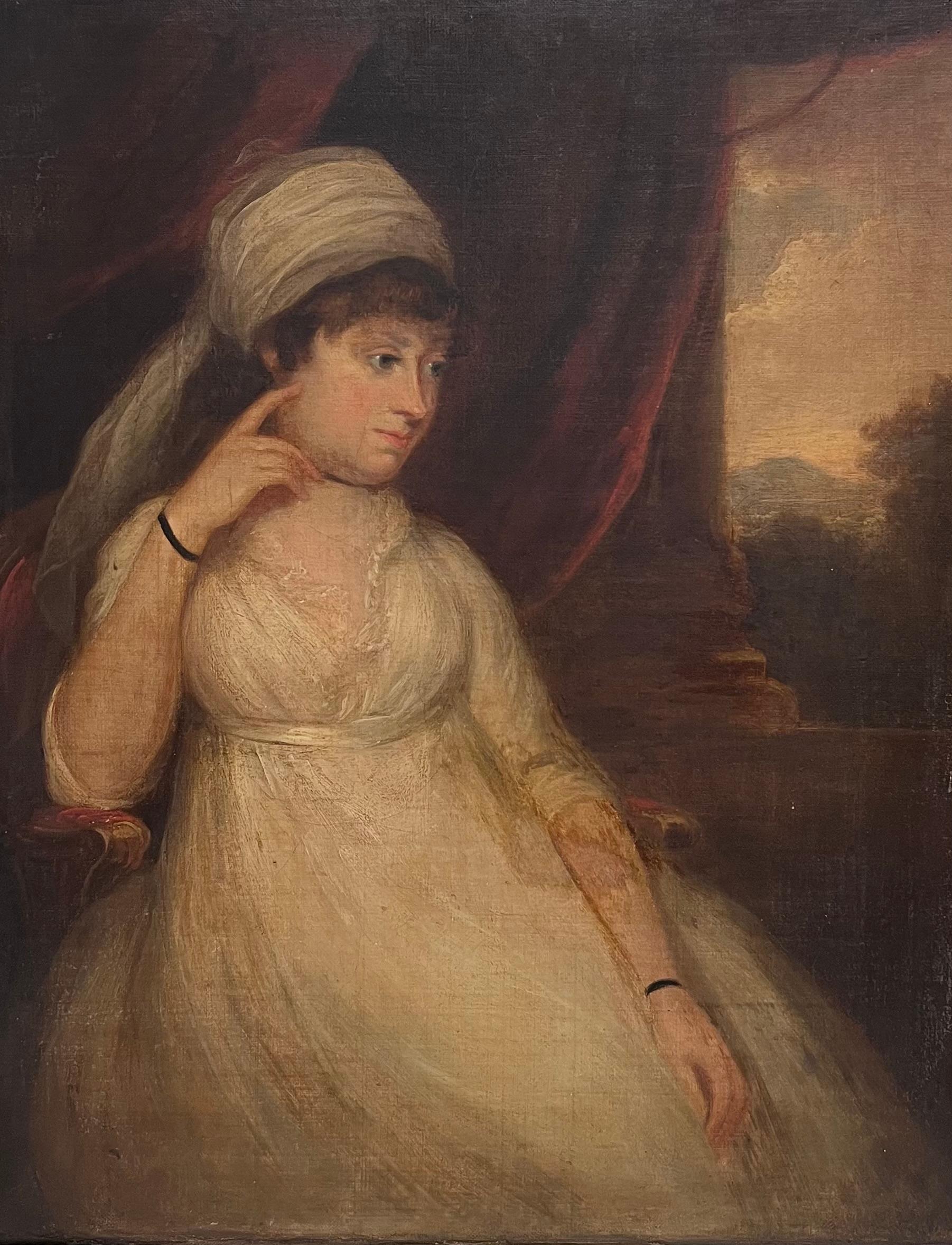 Beau portrait géorgien anglais du XVIIIe siècle d'une dame assise dans un parc - Painting de Georgian English Period