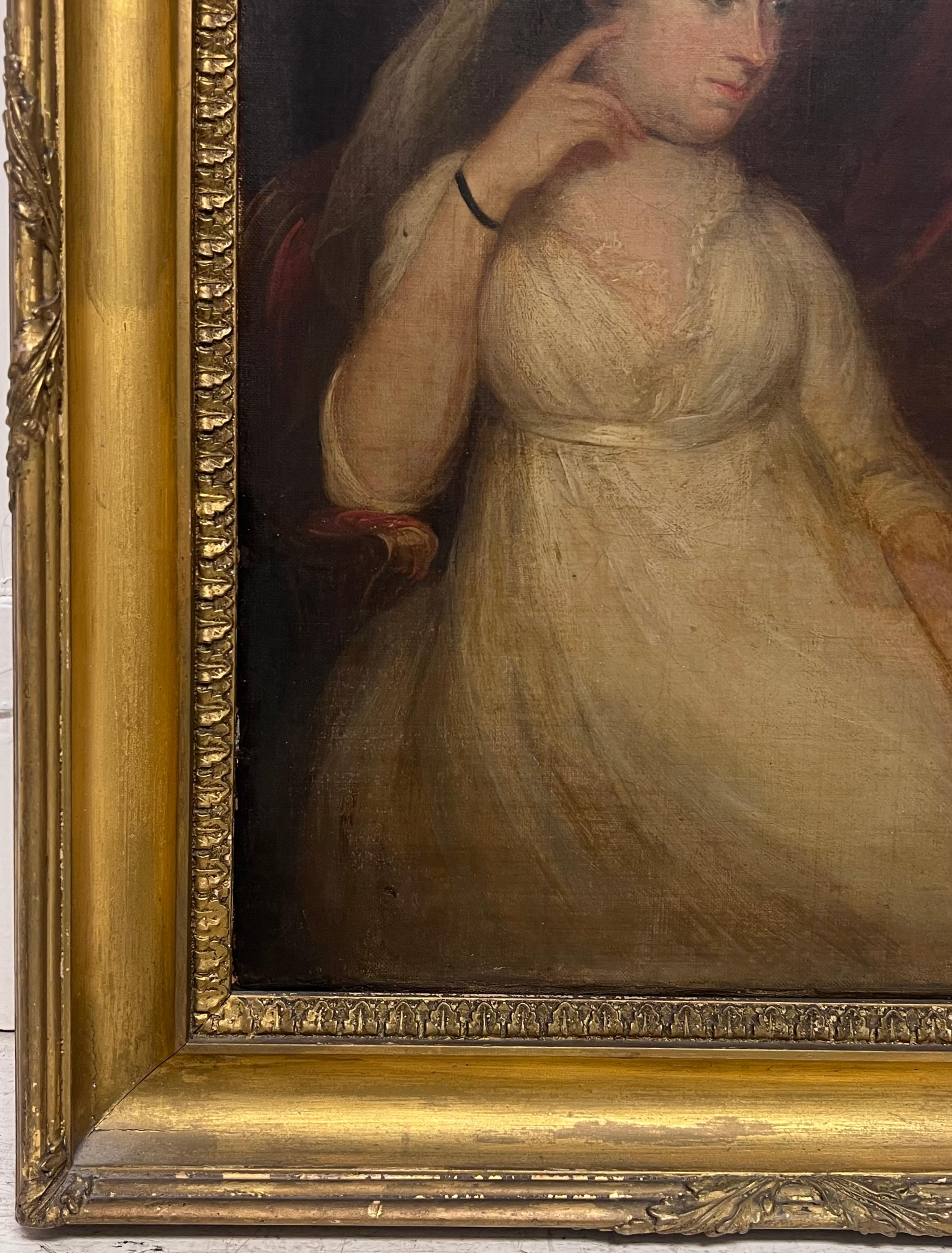 Beau portrait géorgien anglais du XVIIIe siècle d'une dame assise dans un parc - École anglaise Painting par Georgian English Period