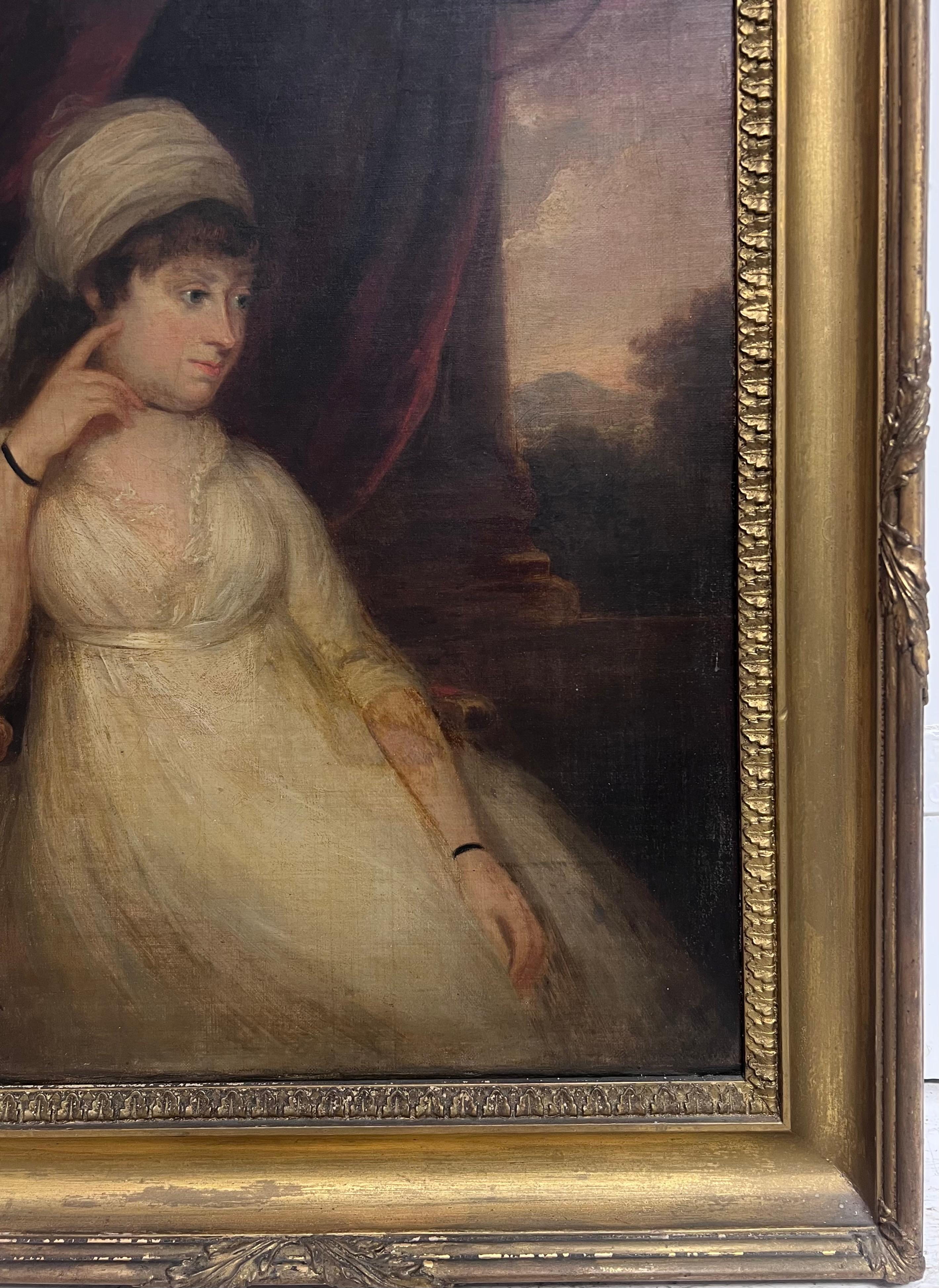 Beau portrait géorgien anglais du XVIIIe siècle d'une dame assise dans un parc en vente 1