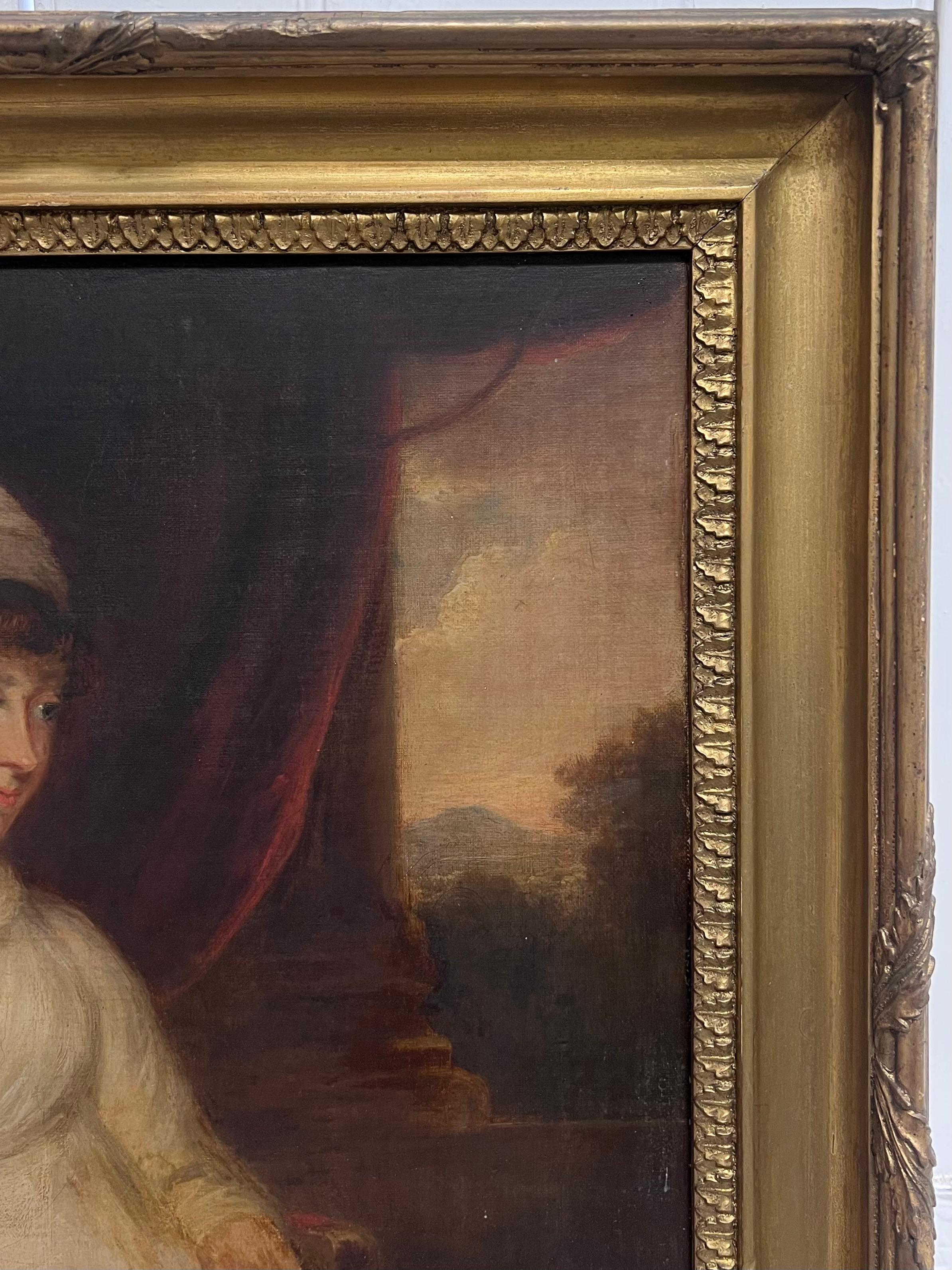 Beau portrait géorgien anglais du XVIIIe siècle d'une dame assise dans un parc en vente 4