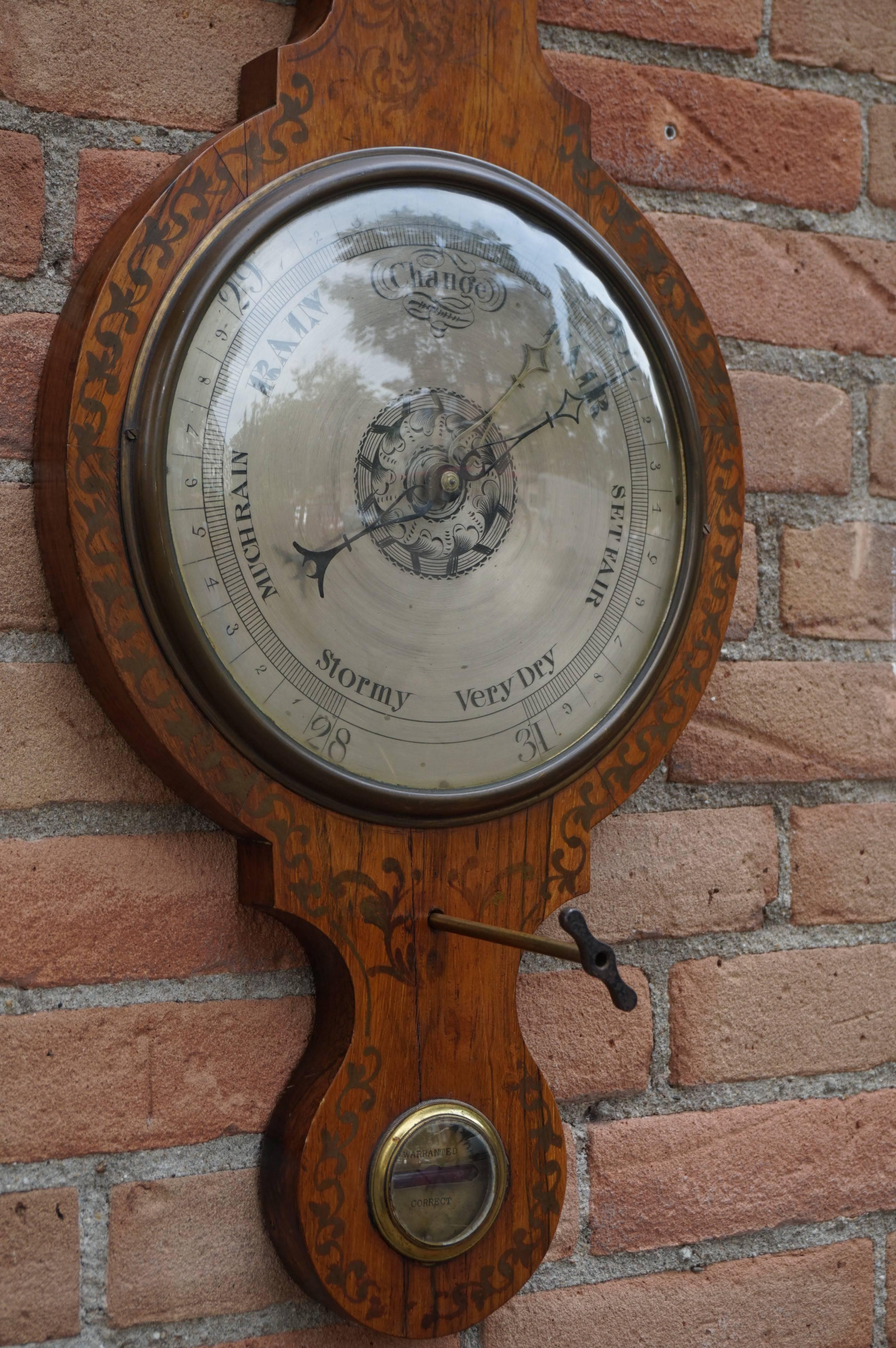 Georgian English Rosewood Wheel Barometer and Thermometer, circa 1800 7