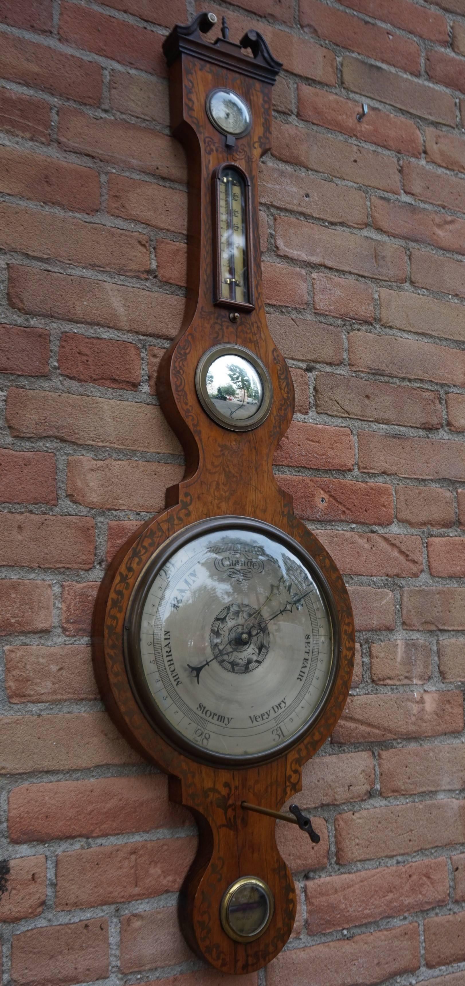 Georgian English Rosewood Wheel Barometer and Thermometer, circa 1800 8