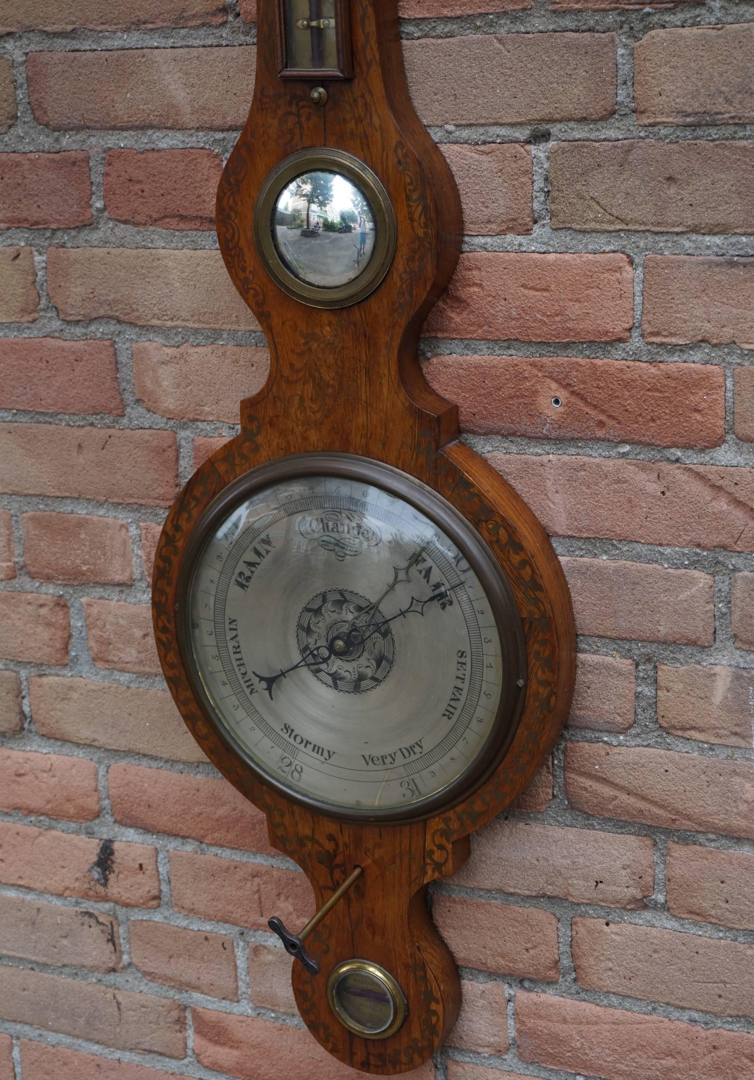 British Georgian English Rosewood Wheel Barometer and Thermometer, circa 1800
