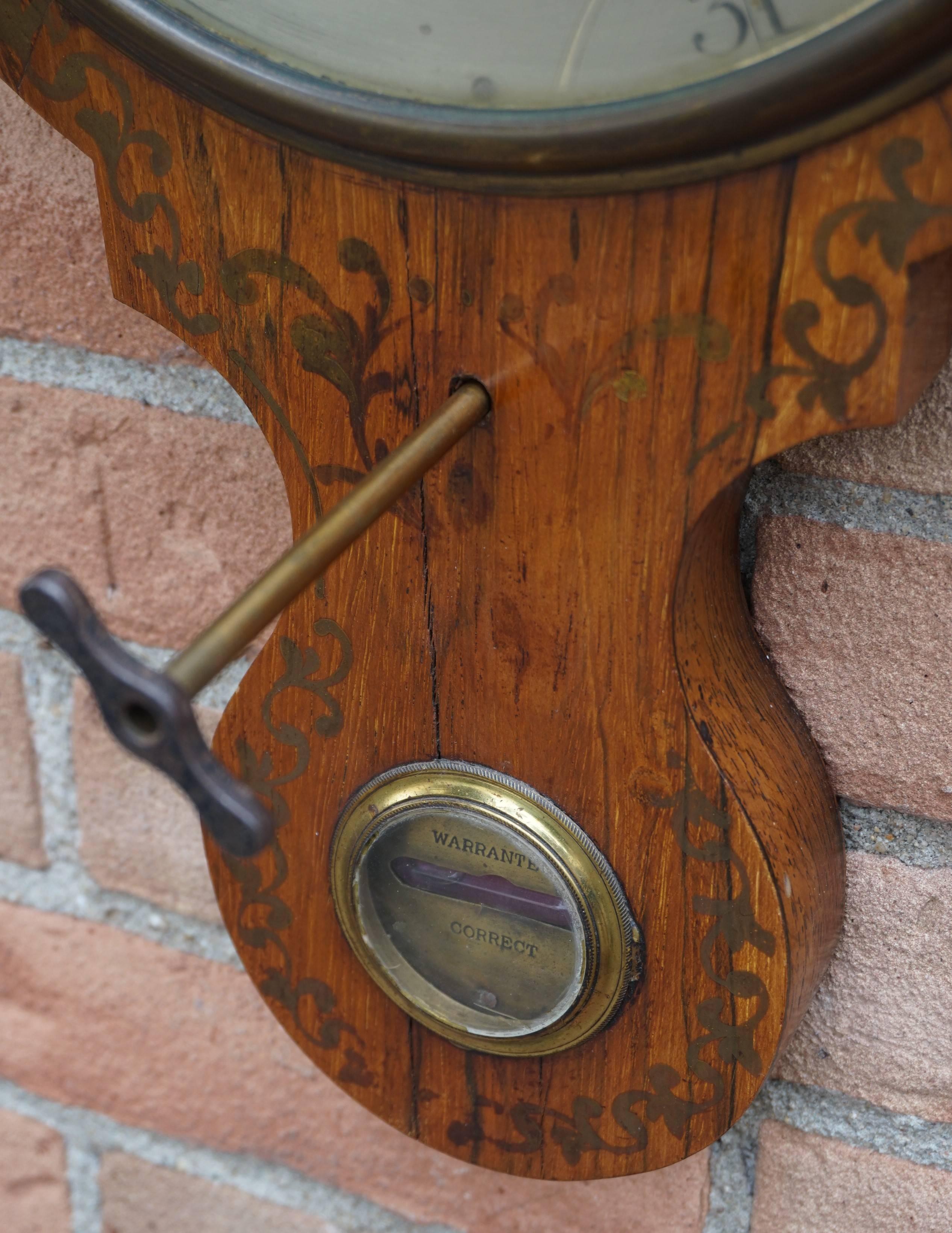 Cast Georgian English Rosewood Wheel Barometer and Thermometer, circa 1800