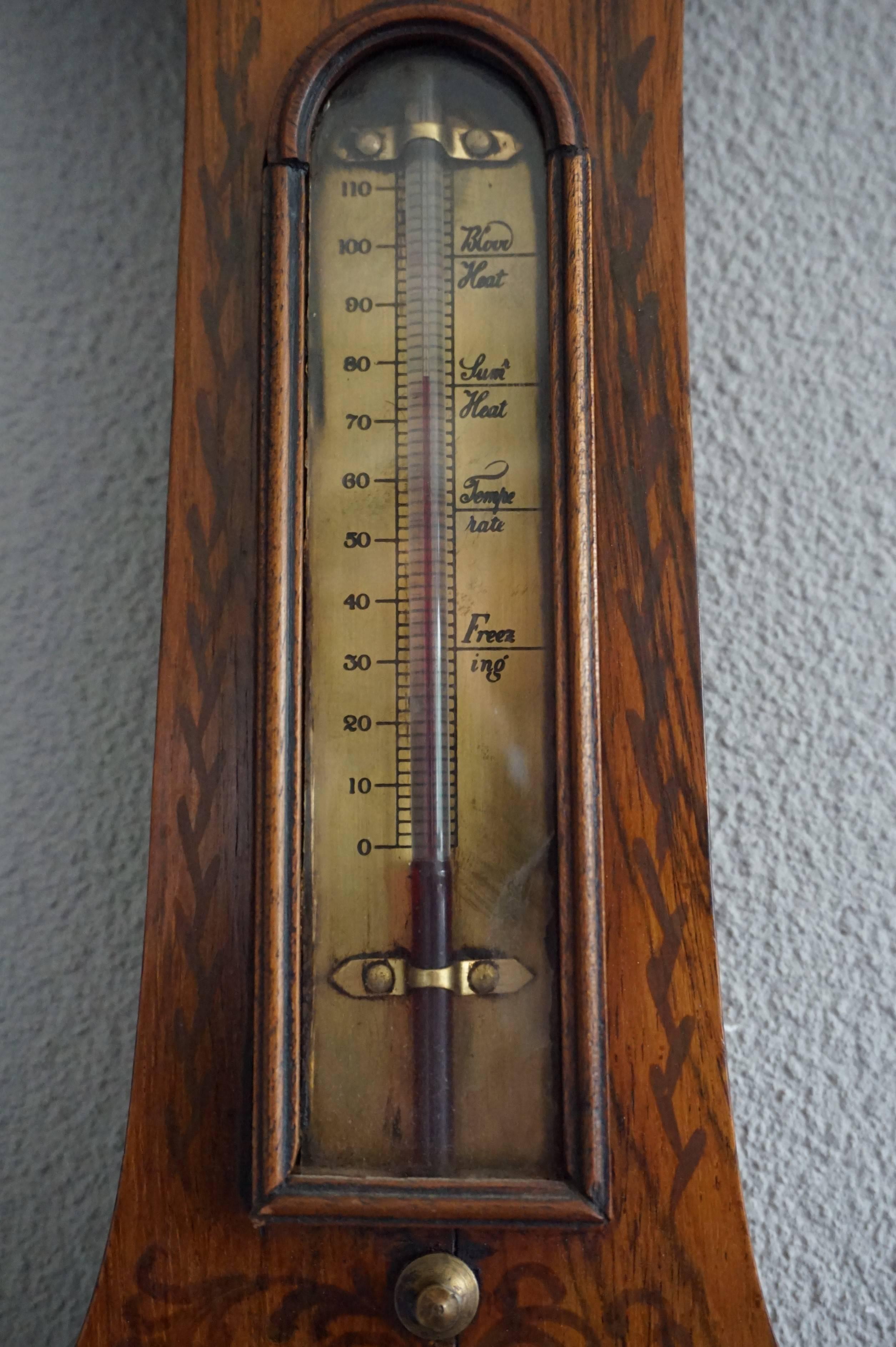 Mirror Georgian English Rosewood Wheel Barometer and Thermometer, circa 1800