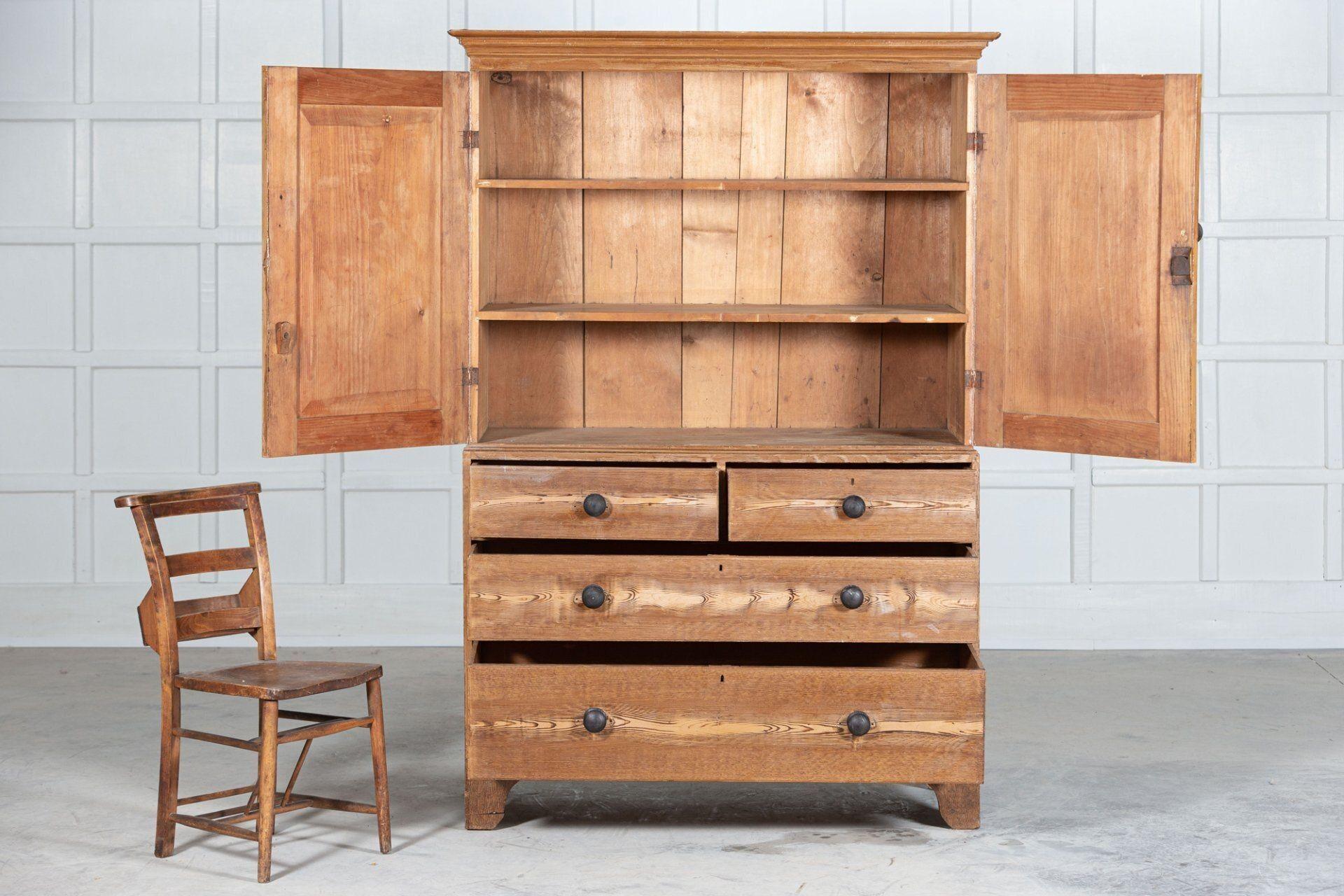 19th Century Georgian English Scrumbled Pine Linen Press Cupboard For Sale